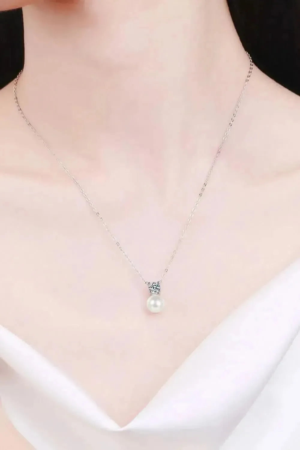 925 Sterling Silver Freshwater Pearl Moissanite Necklace - Bad Moms Club