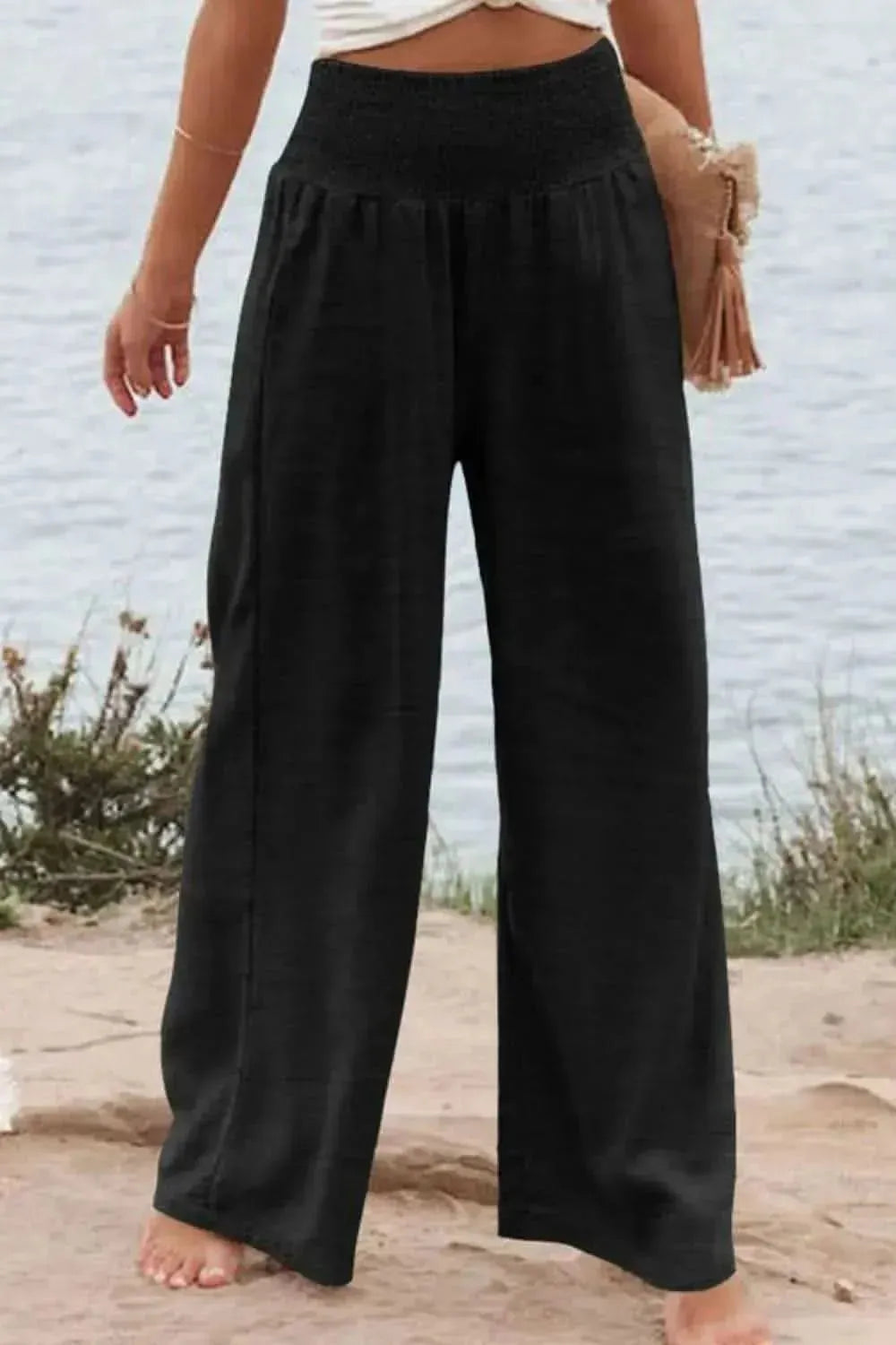 Plus Size Smocked High Waist Wide Leg Pants - Bad Moms Club
