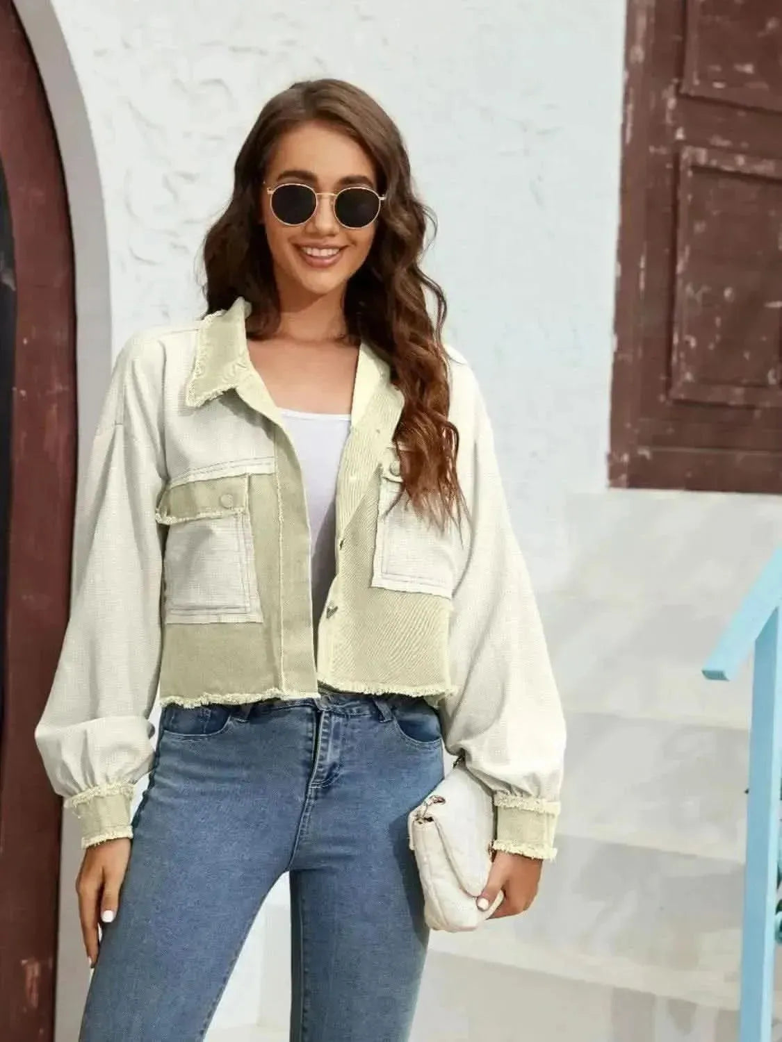 Color Block Crop Jacket with Pockets - Bad Moms Club