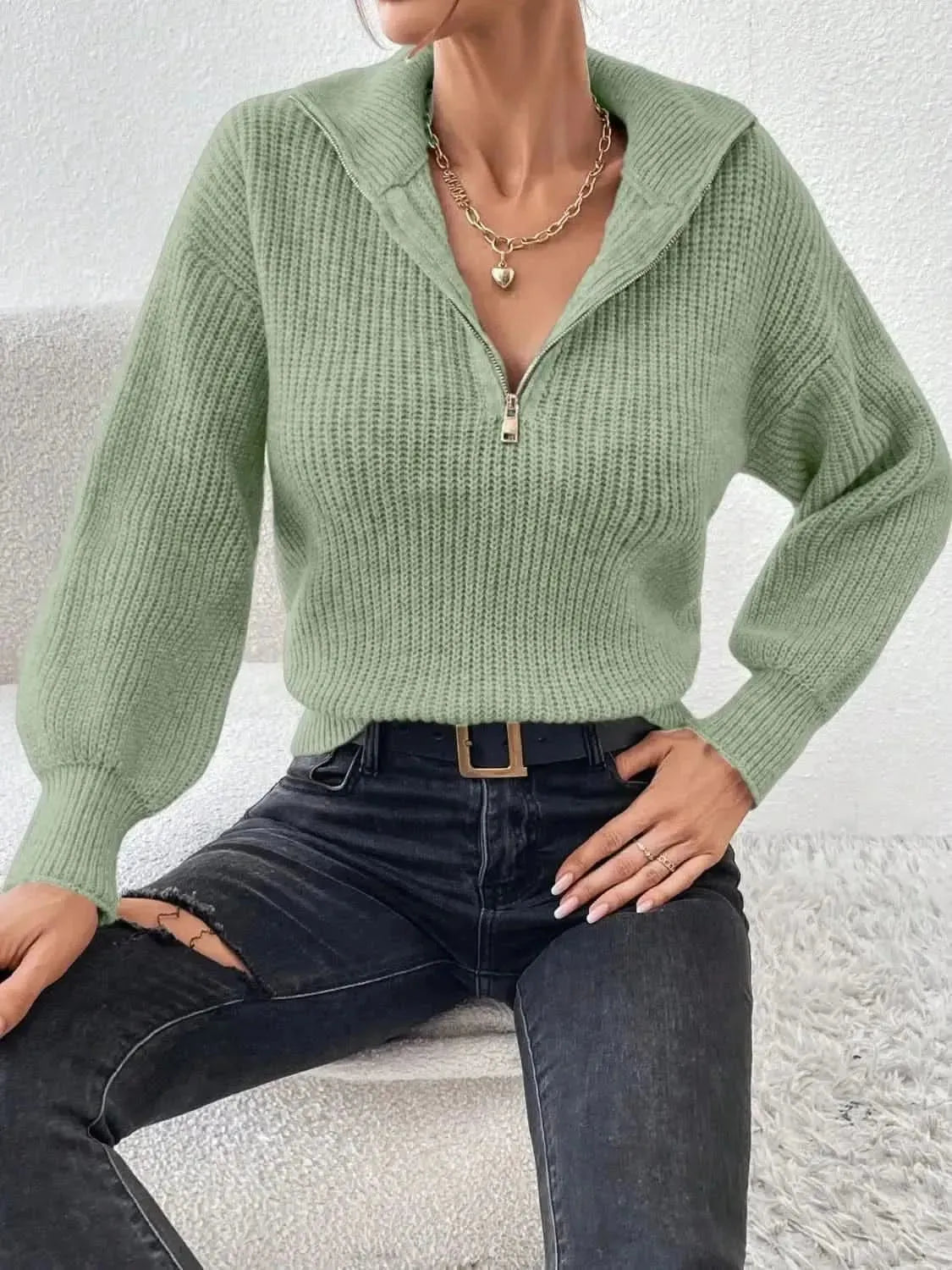 Honey Half Zip Dropped Shoulder Sweater - Bad Moms Club