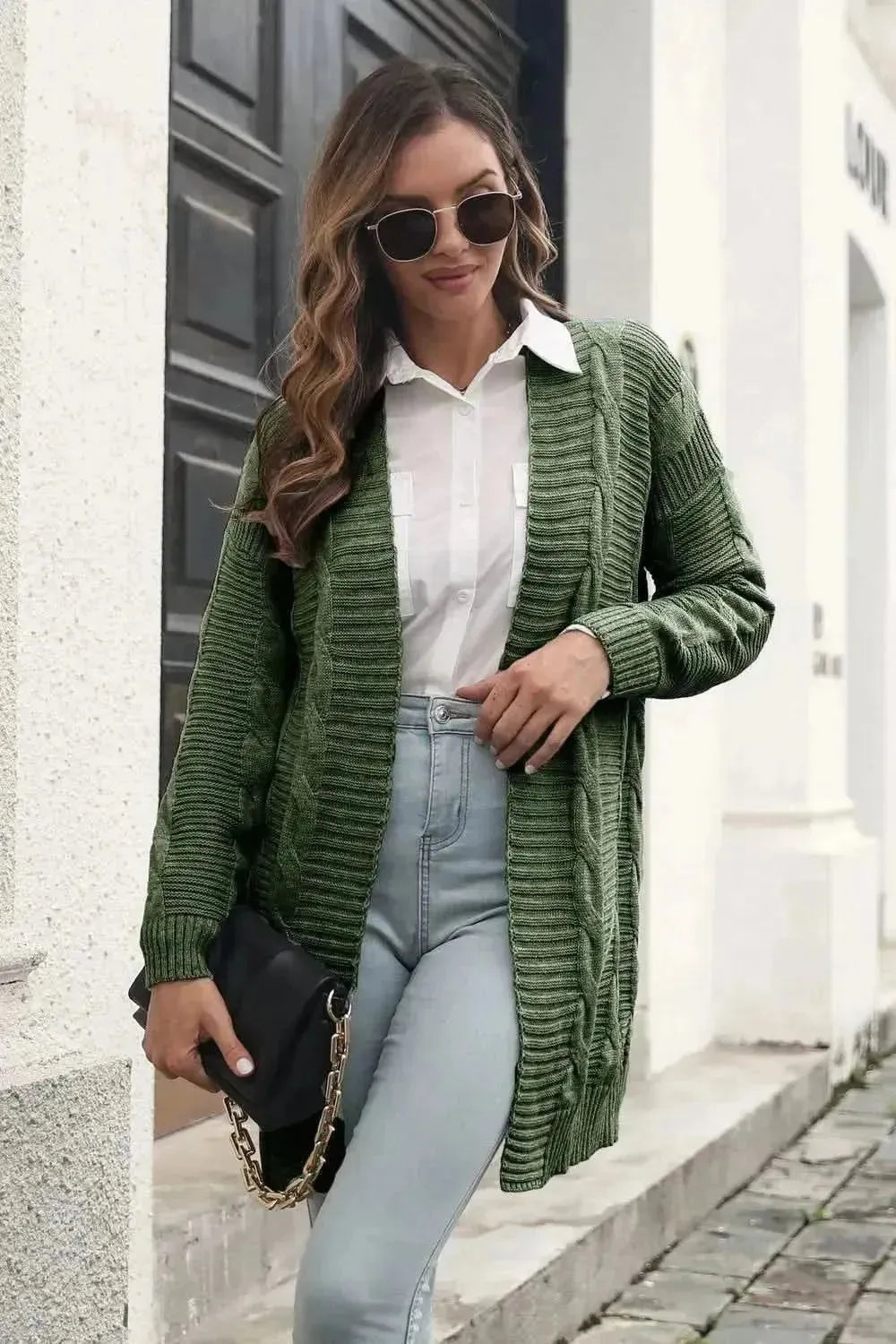 Open Front Cable-Knit Cardigan - Bad Moms Club