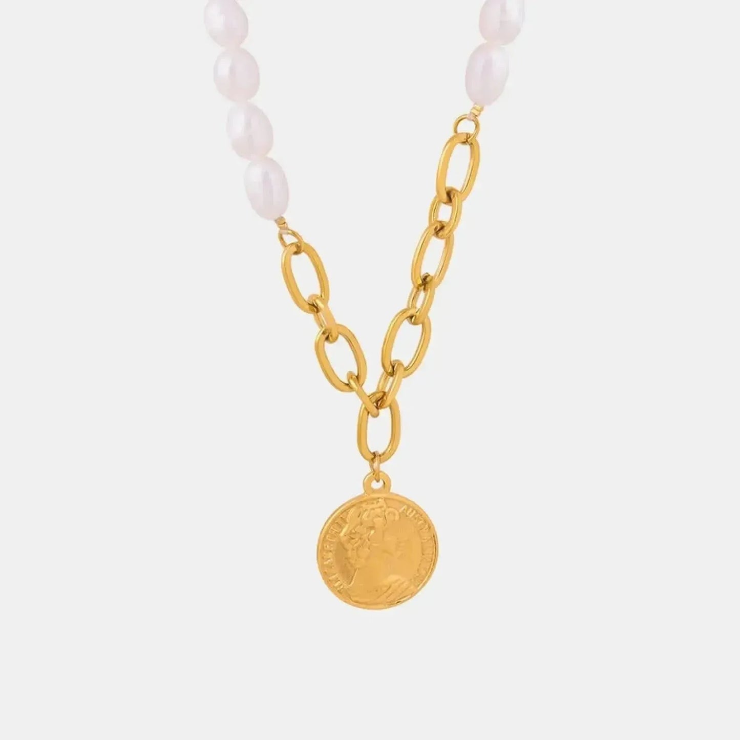 Coin pendant Pearl Titanium Steel Necklace - Bad Moms Club