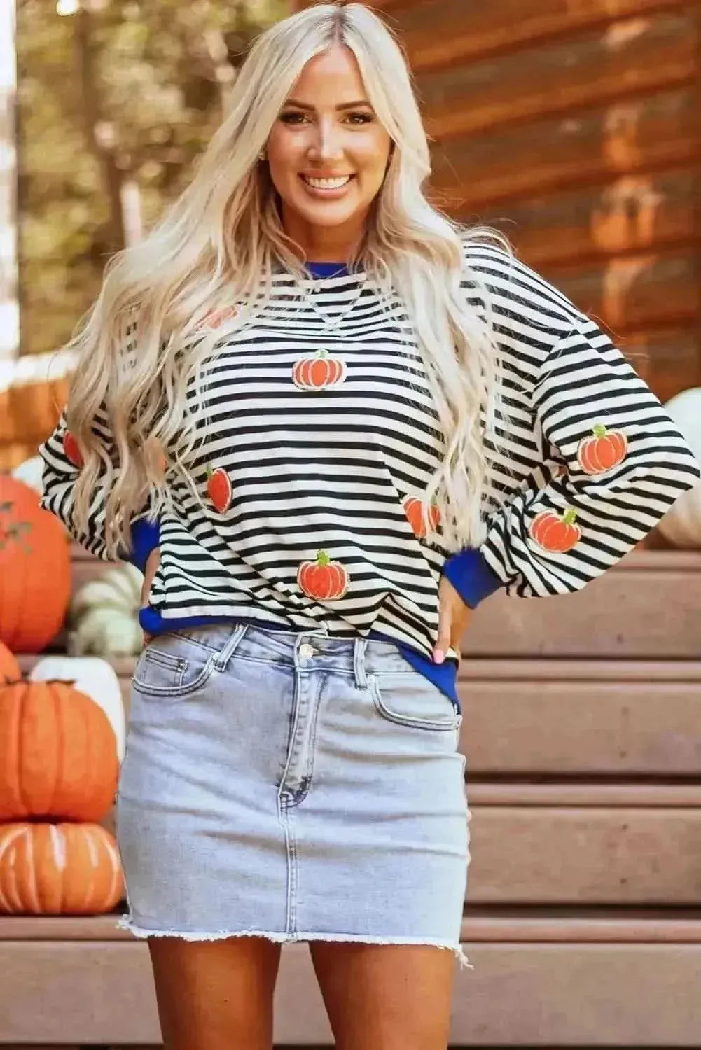 Pumpkin Striped Long Sleeve Sweatshirt - Bad Moms Club