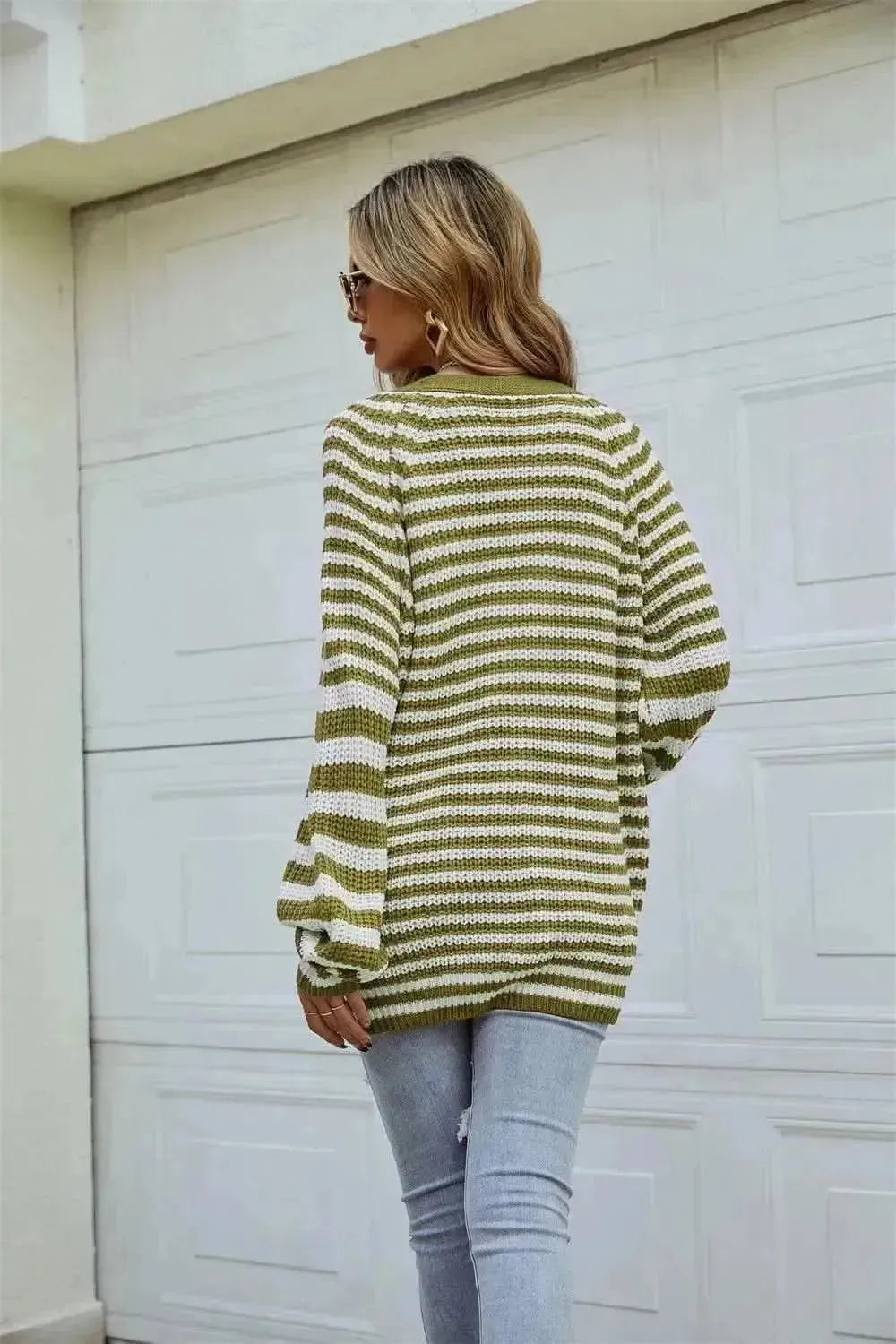 Striped Button Up Long Sleeve Cardigan - Bad Moms Club