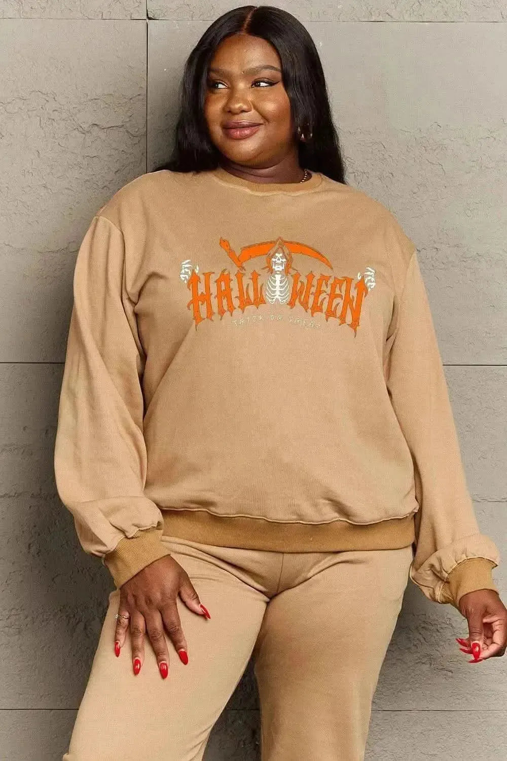 Simply Love Full Size HALLOWEEN TRICK OR TREAT Graphic Sweatshirt - Bad Moms Club