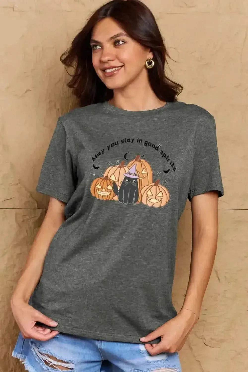 Simply Love Full Size MAY YOU STAY IN GOOD SPIRITS Graphic Cotton T-Shirt - Bad Moms Club