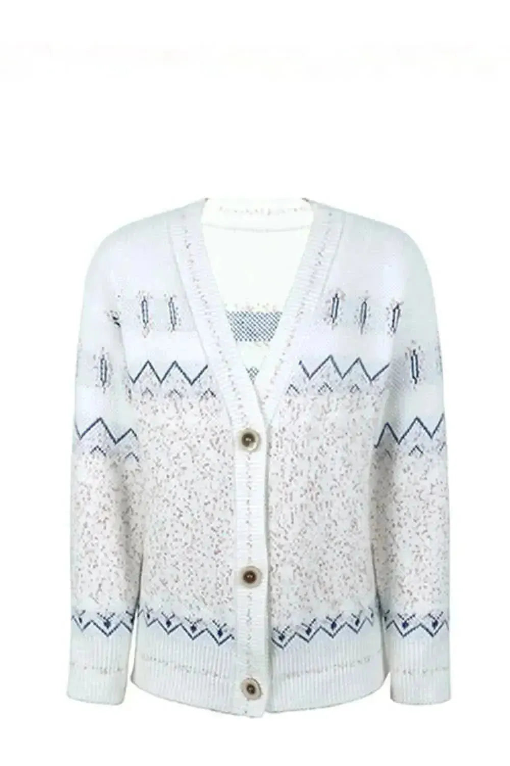 Printed V-Neck Buttoned Cardigan - Bad Moms Club