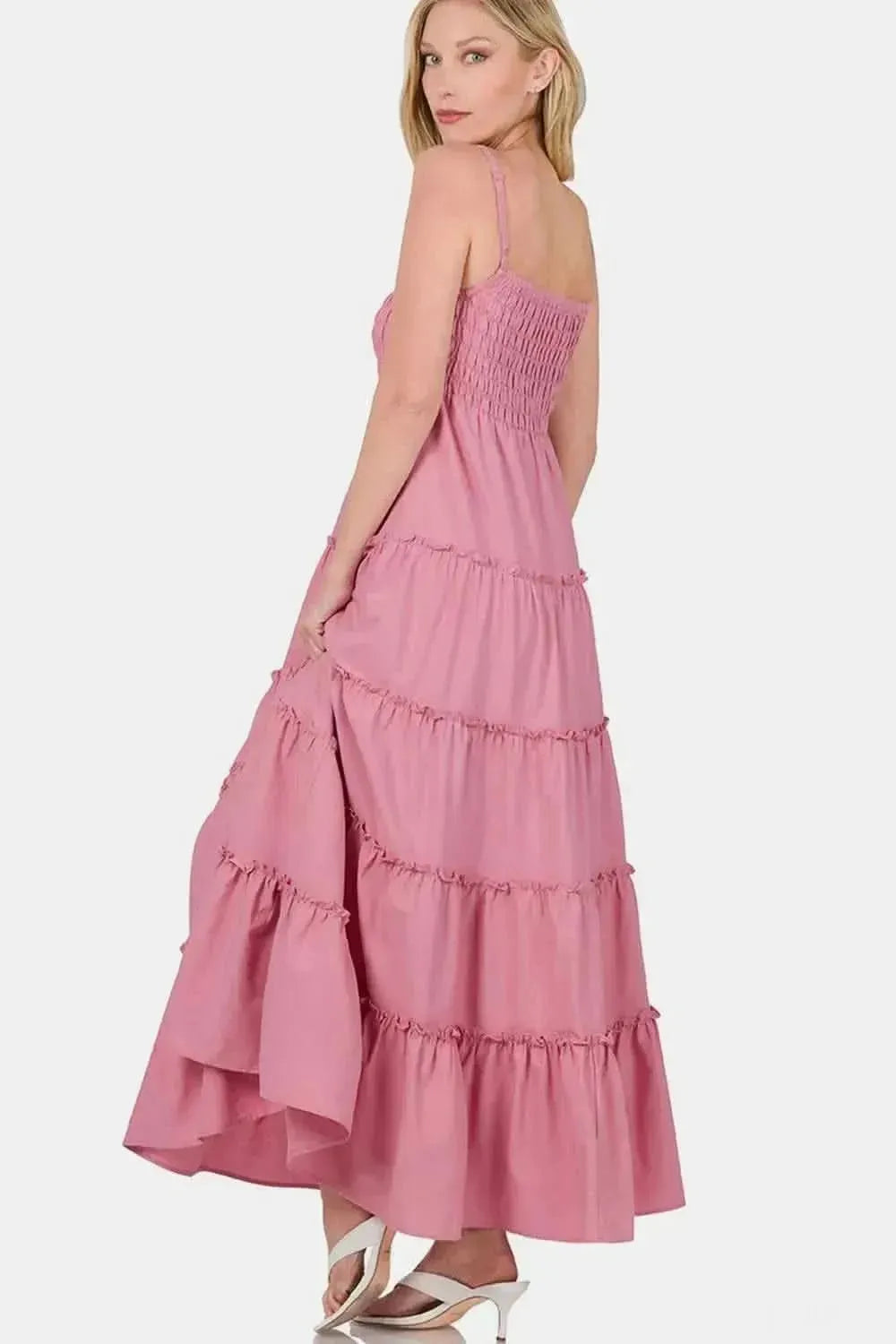 Zenana Woven Smocked Tiered Cami Maxi Dress - Bad Moms Club