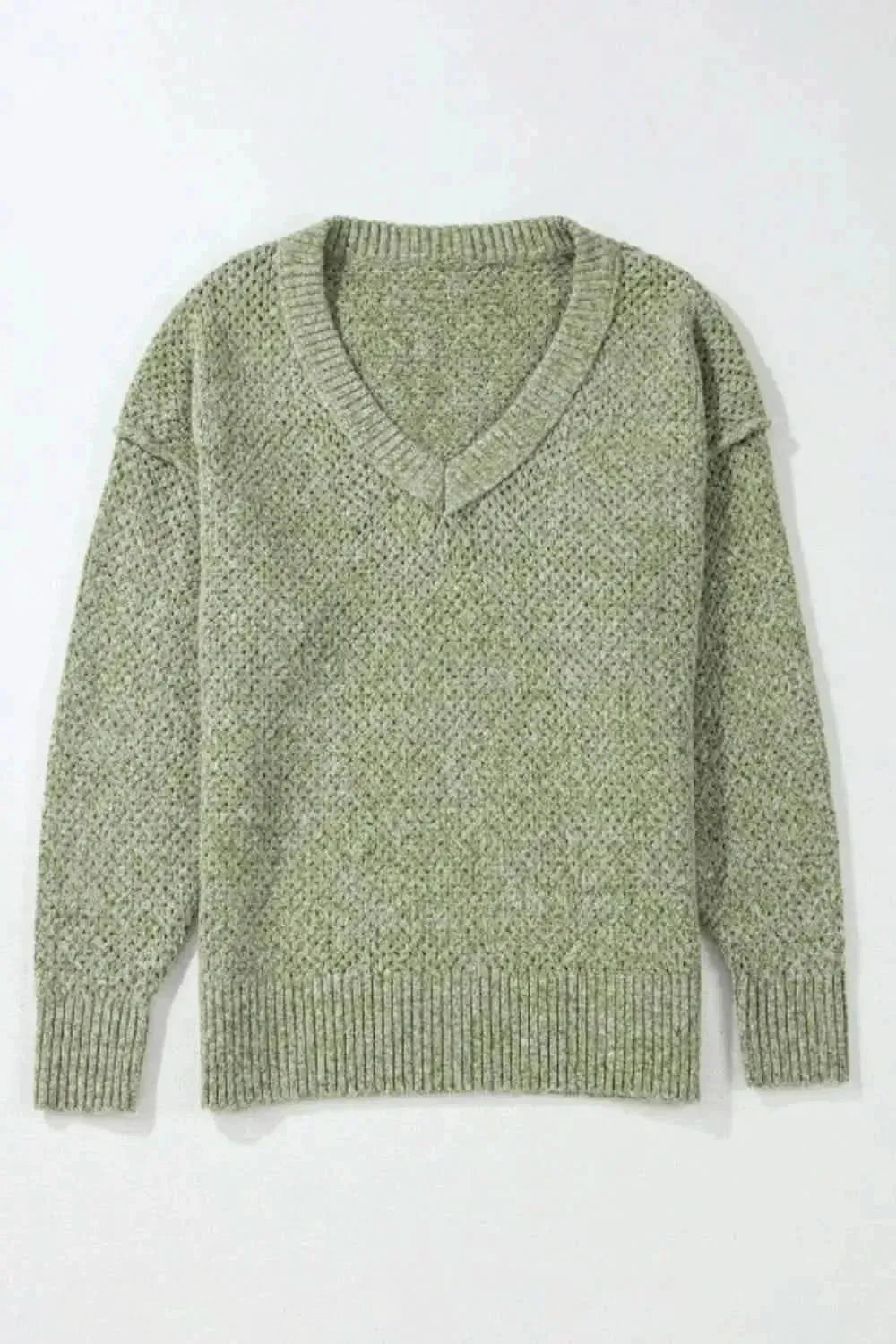 V-Neck Dropped Shoulder Long Sleeve Sweater - Bad Moms Club