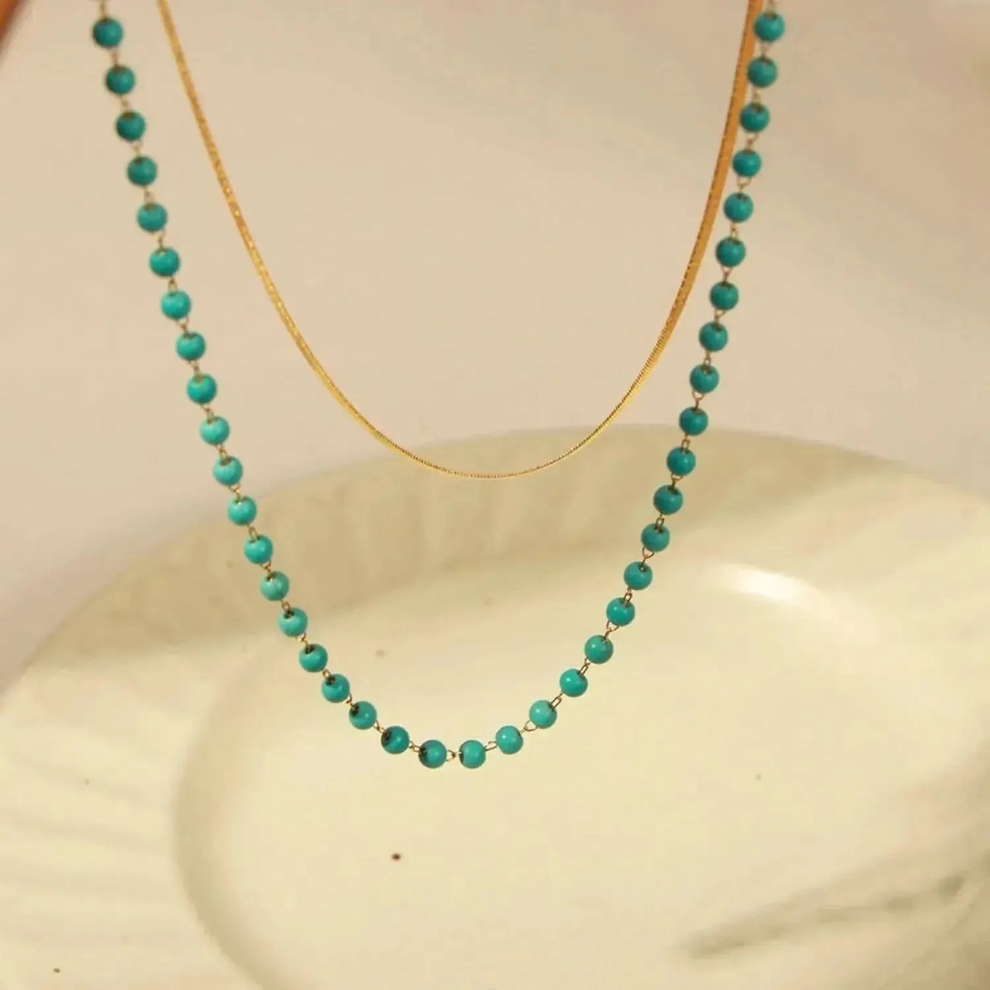 Turquoise Titanium Steel Double-Layered Necklace - Bad Moms Club