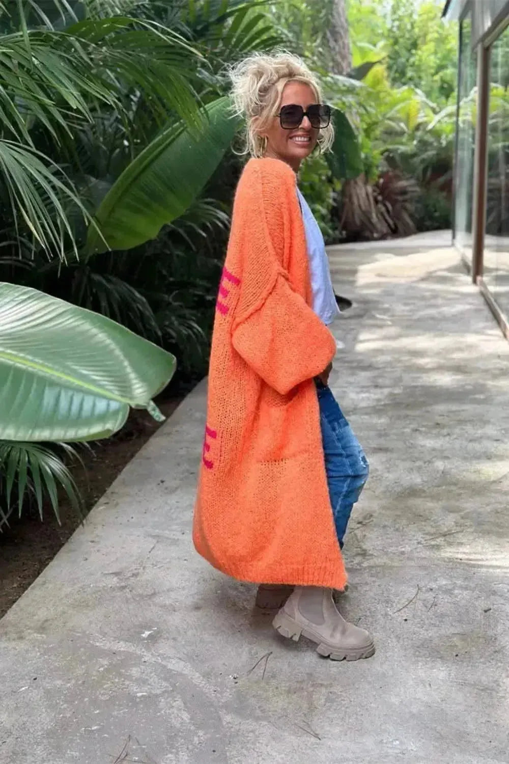 Letter Dropped Shoulder Long Sleeve Cardigan - Bad Moms Club