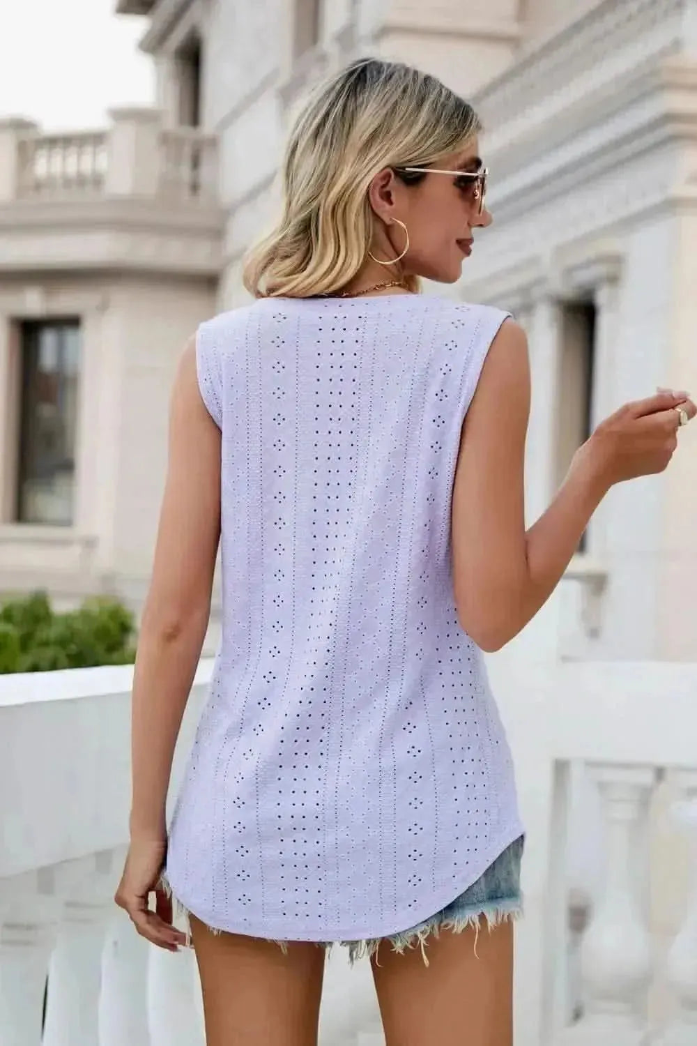 Eyelet V-Neck Tank - Bad Moms Club