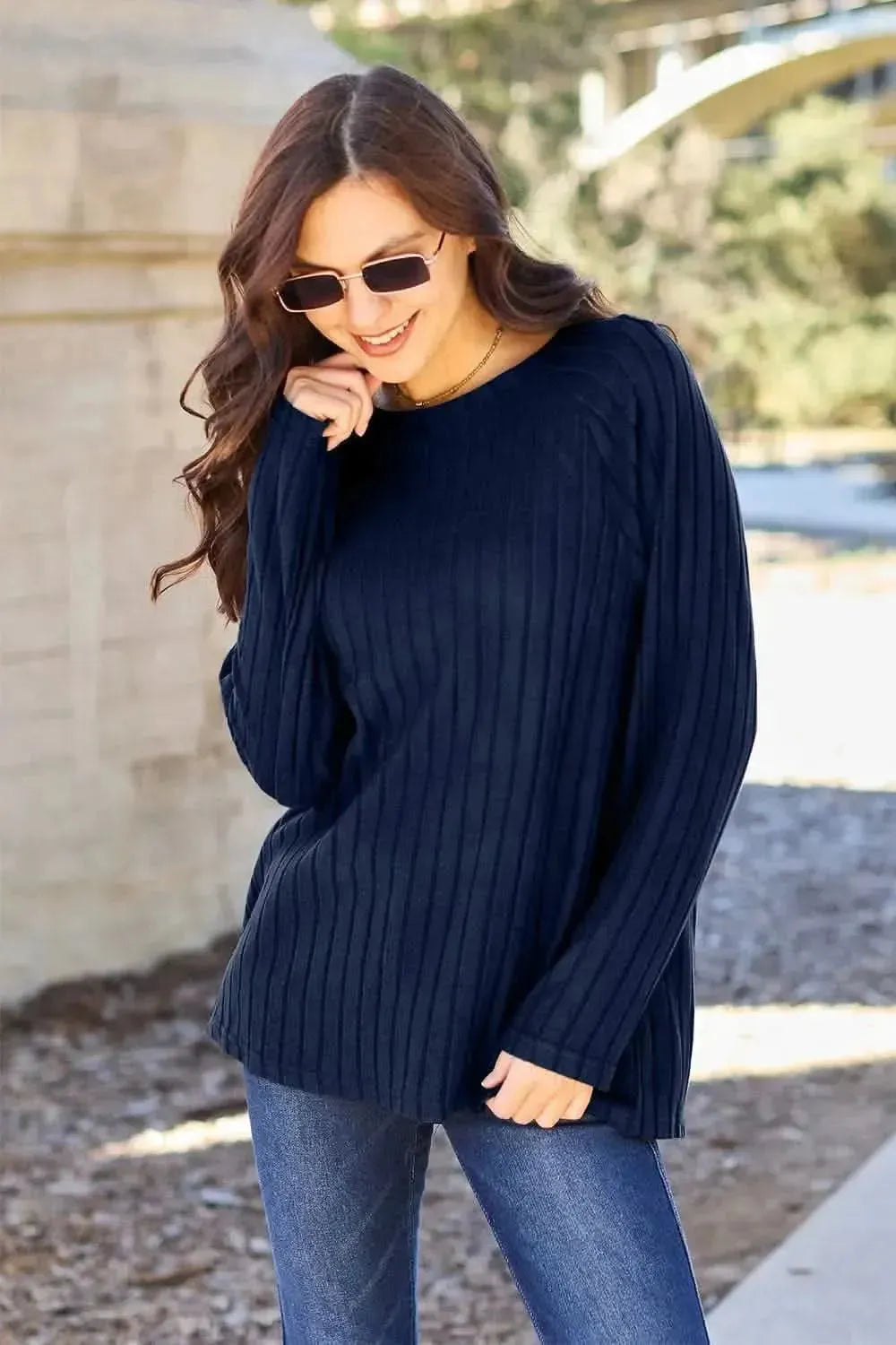 Basic Bae Full Size Ribbed Round Neck Long Sleeve Knit Top - Bad Moms Club