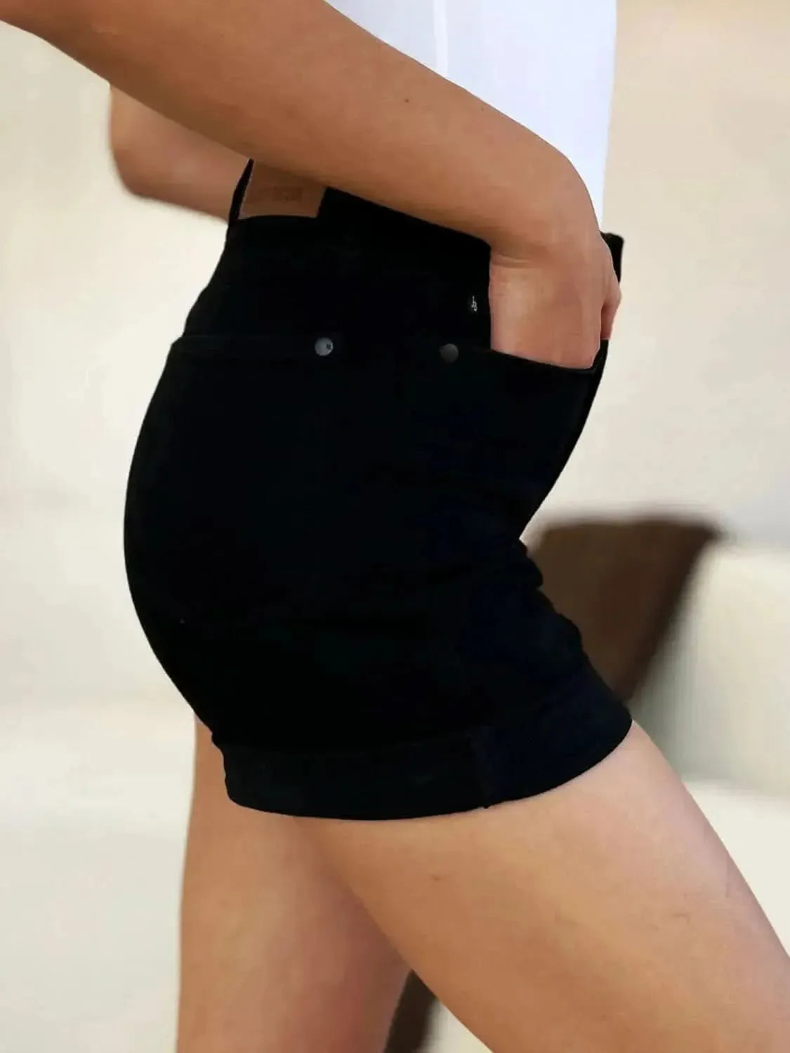 Judy Blue Full Size High Waist Tummy Control Cuffed Denim Shorts - Bad Moms Club