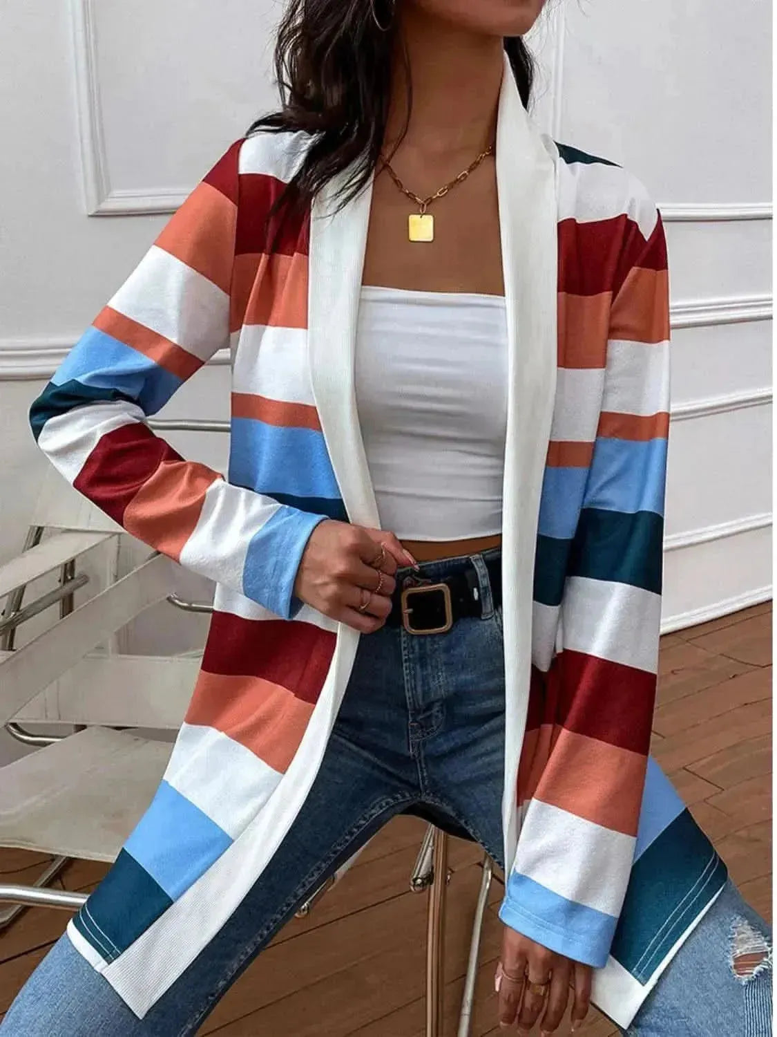 Color Block Open Front Cardigan - Bad Moms Club