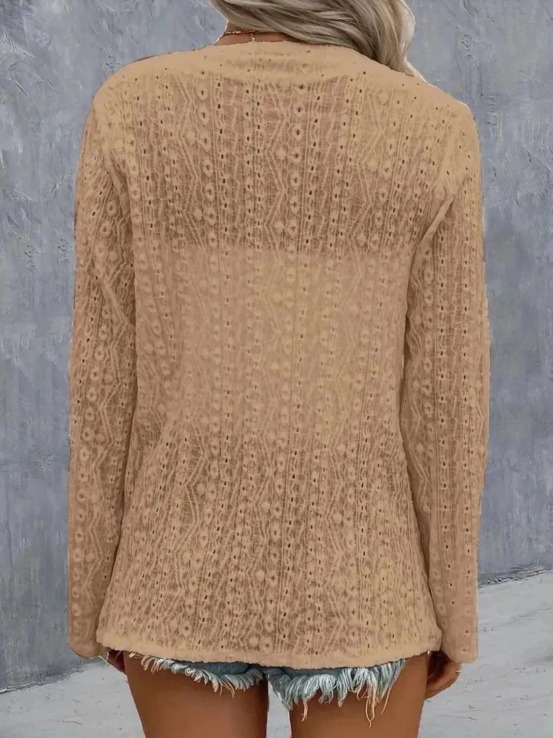Eyelet Roll-Tab Sleeve Cardigan - Bad Moms Club
