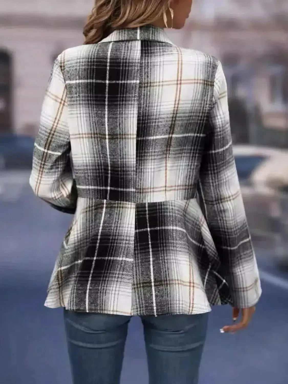 Plaid Button Up Long Sleeve Jacket - Bad Moms Club