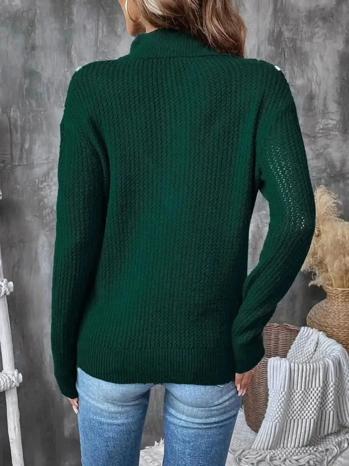 Perfee Contrast Half Zip Long Sleeve Sweater - Bad Moms Club