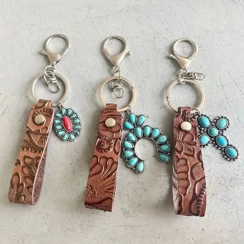 Turquoise Genuine Leather Key Chain - Bad Moms Club