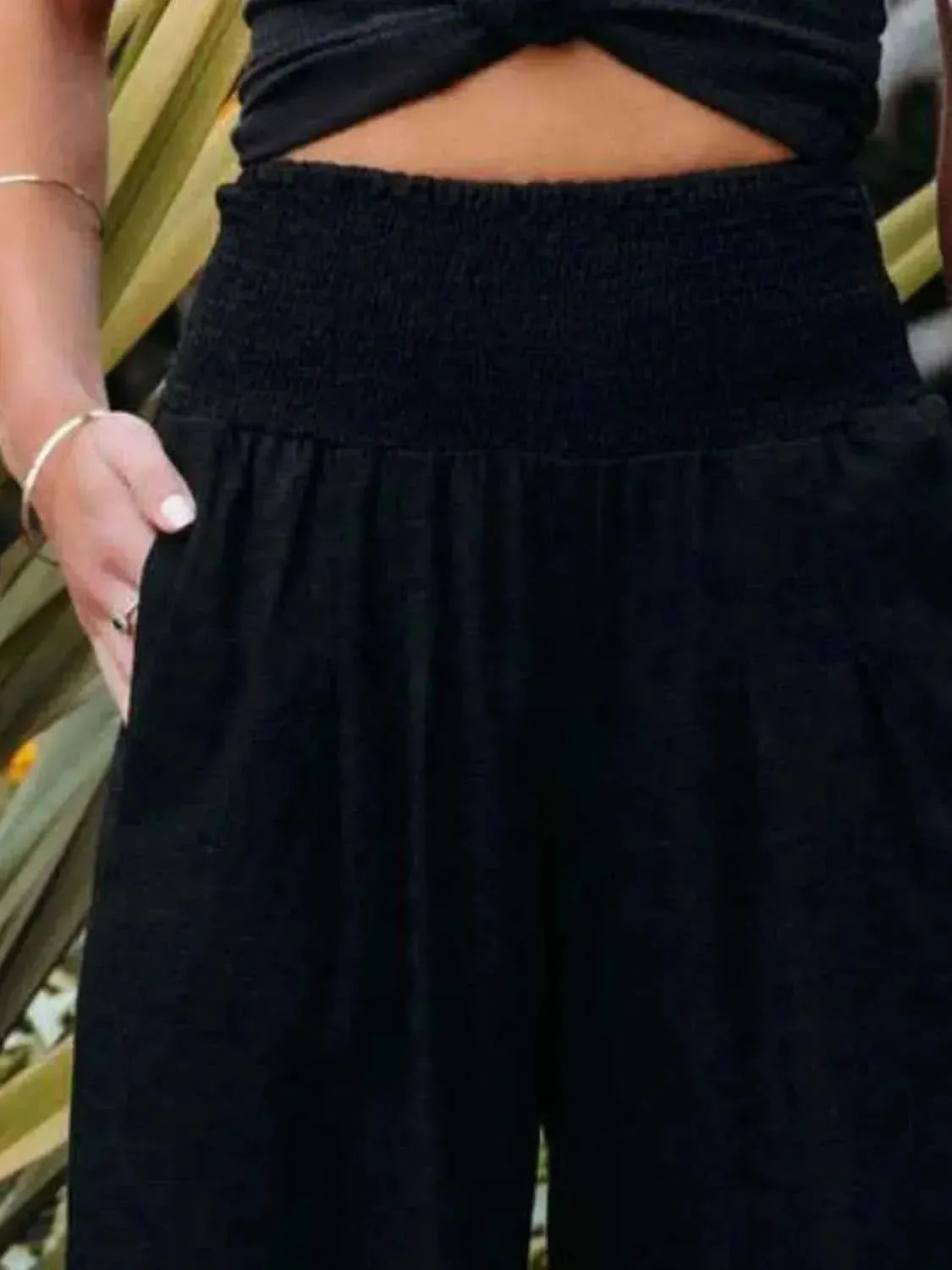 Full Size Smocked Waist Wide Leg Pants - Bad Moms Club