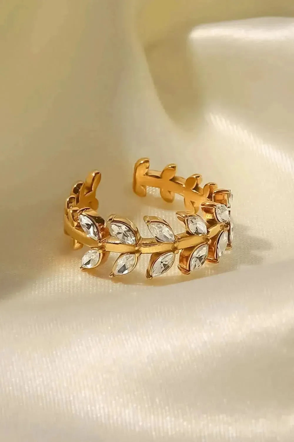 Inlaid Zircon Leaf Open Ring - Bad Moms Club
