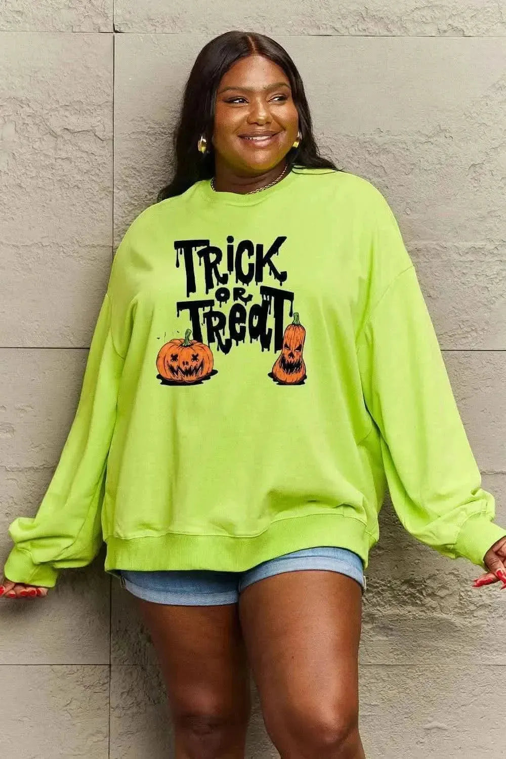 Simply Love Full Size TRICK OR TREAT Graphic Sweatshirt - Bad Moms Club