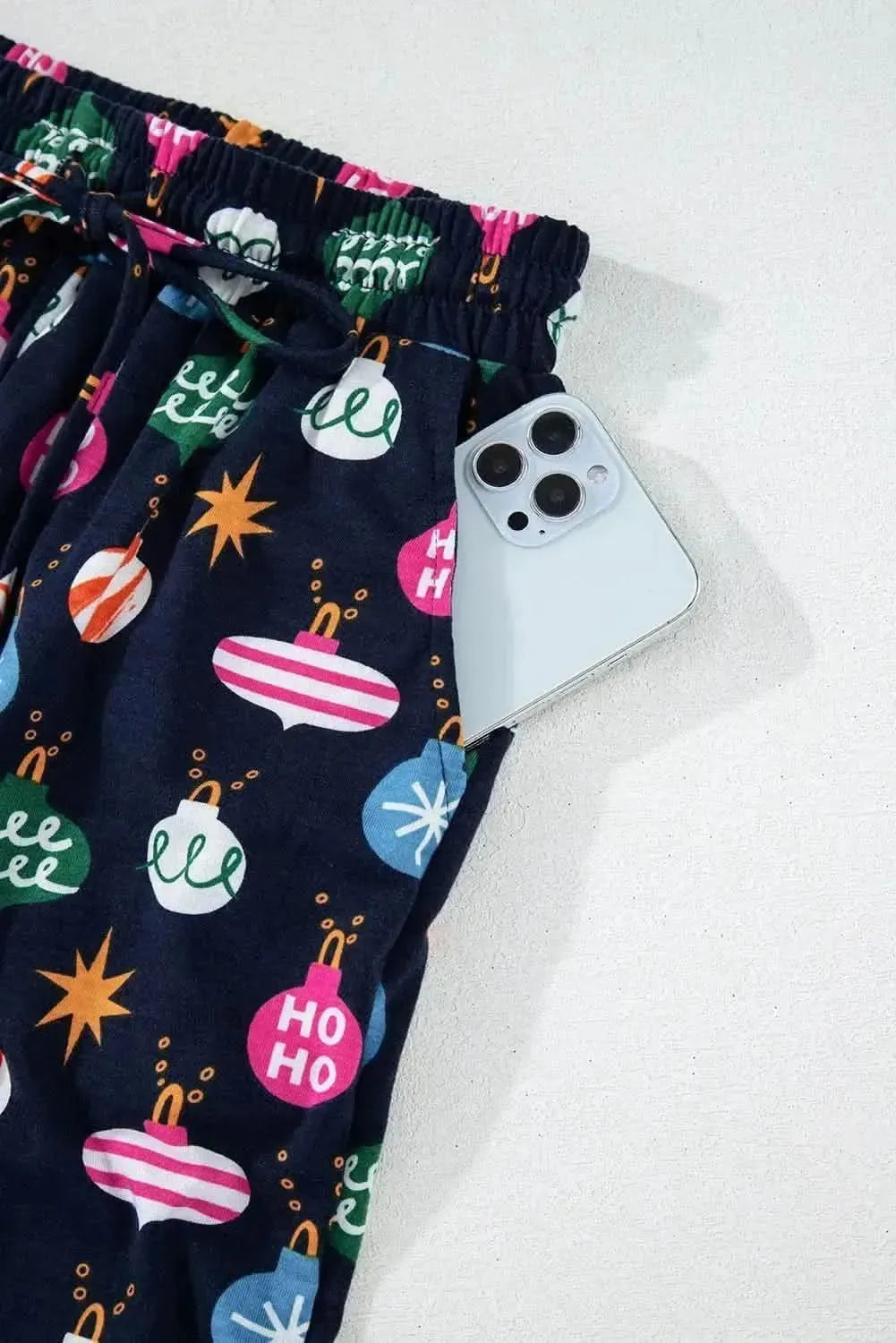 Christmas Lights Print Collared Neck Top and Pants Set - Bad Moms Club