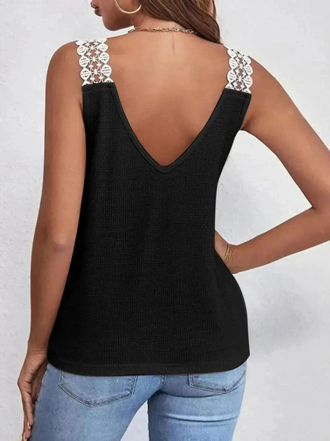 Full Size Lace Detail V-Neck Tank - Bad Moms Club