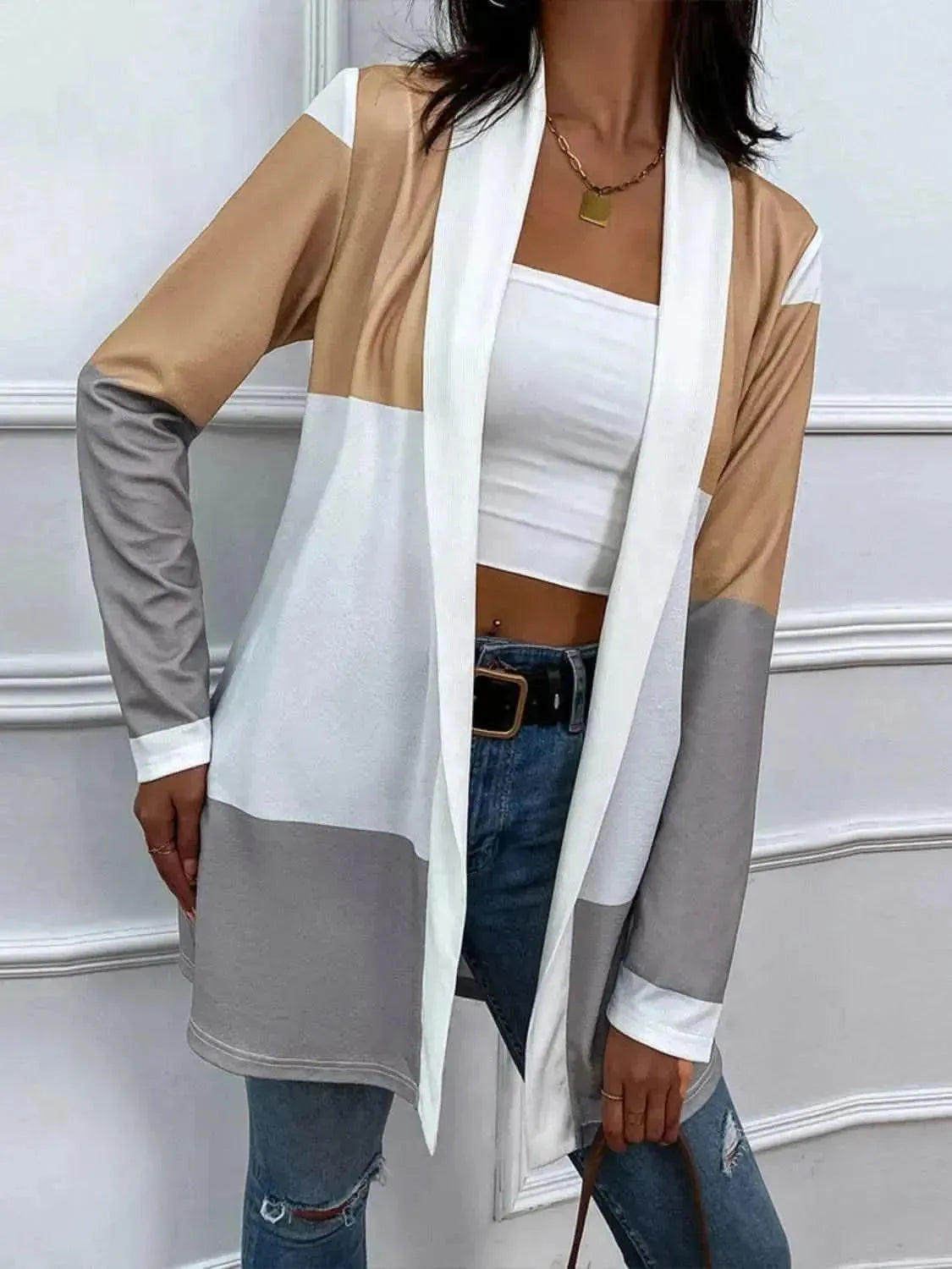 Color Block Open Front Cardigan - Bad Moms Club