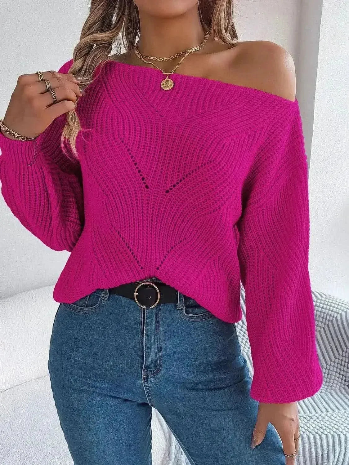 Openwork Long Sleeve Sweater - Bad Moms Club
