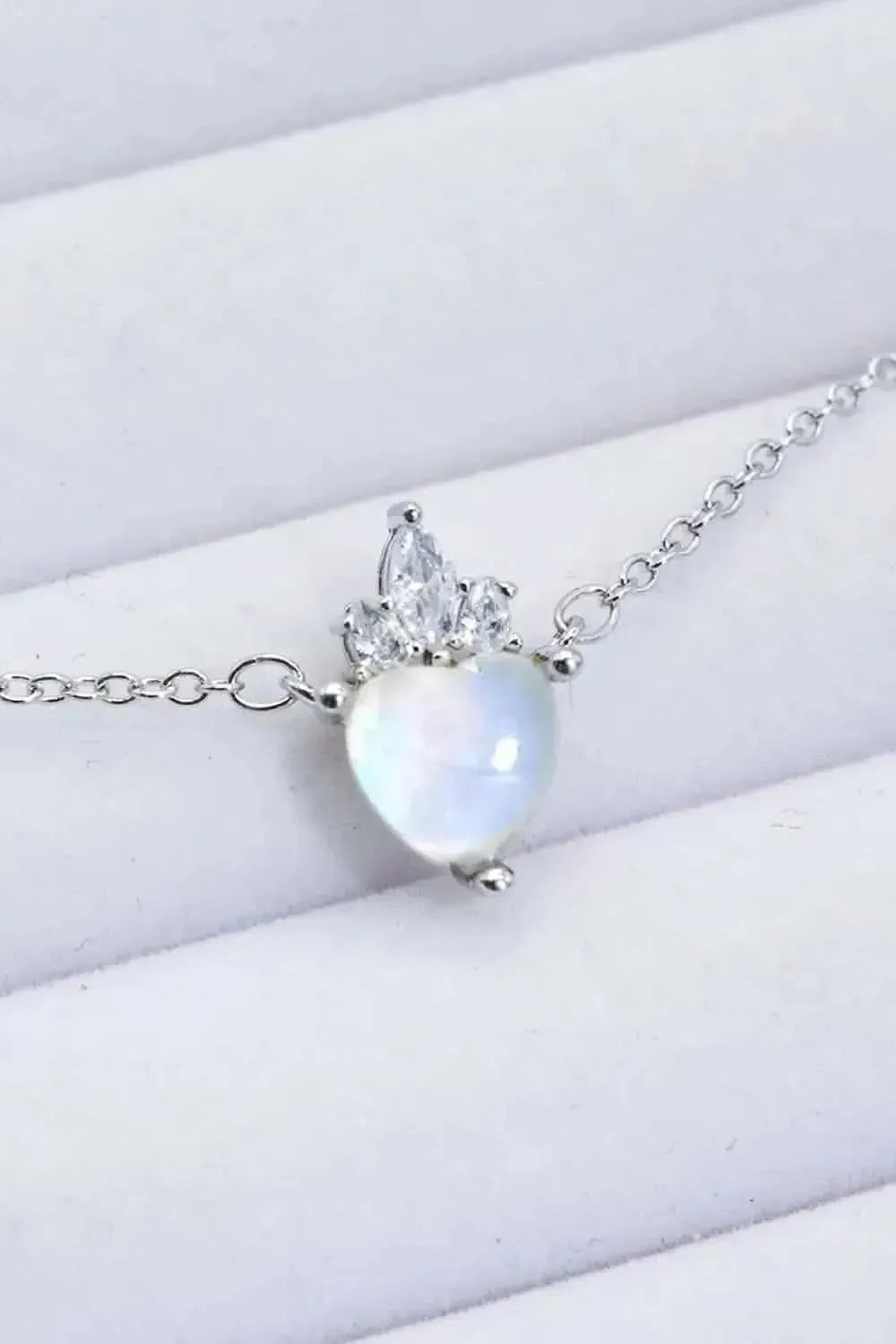 925 Sterling Silver Moonstone Heart Pendant Necklace - Bad Moms Club