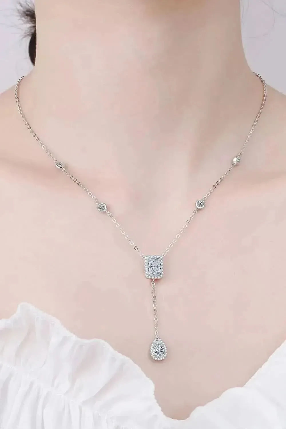 3 Carat 925 Sterling Silver Double Drop Pendant Necklace - Bad Moms Club
