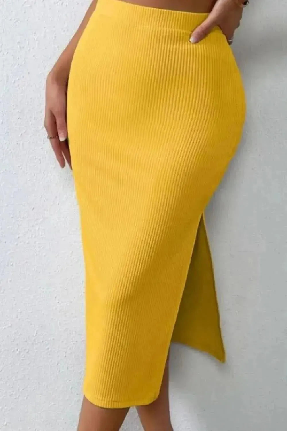 Ribbed Round Neck Tank and Slit Skirt Sweater Set - Bad Moms Club
