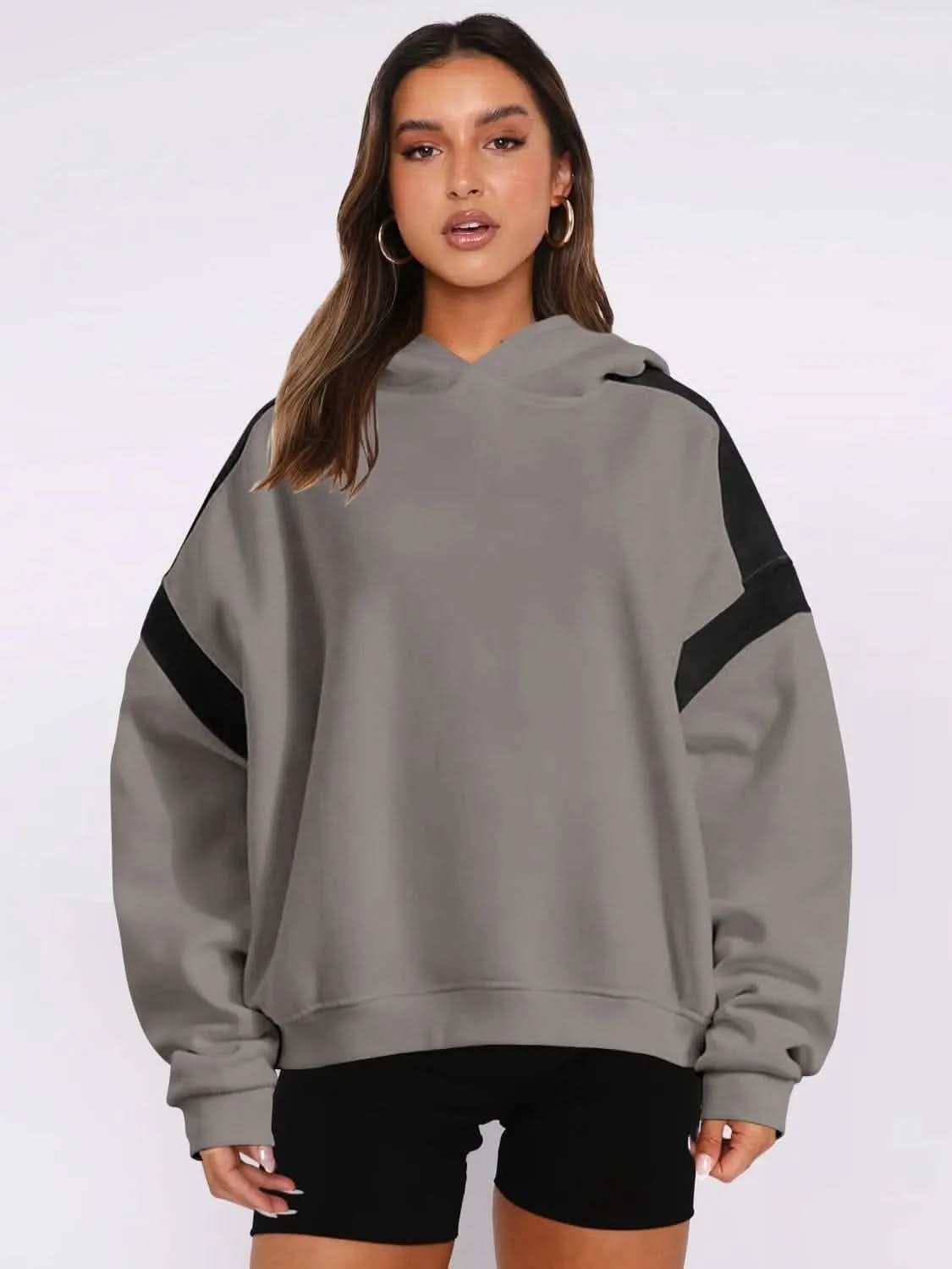 Contrast Dropped Shoulder Long Sleeve Hoodie - Bad Moms Club