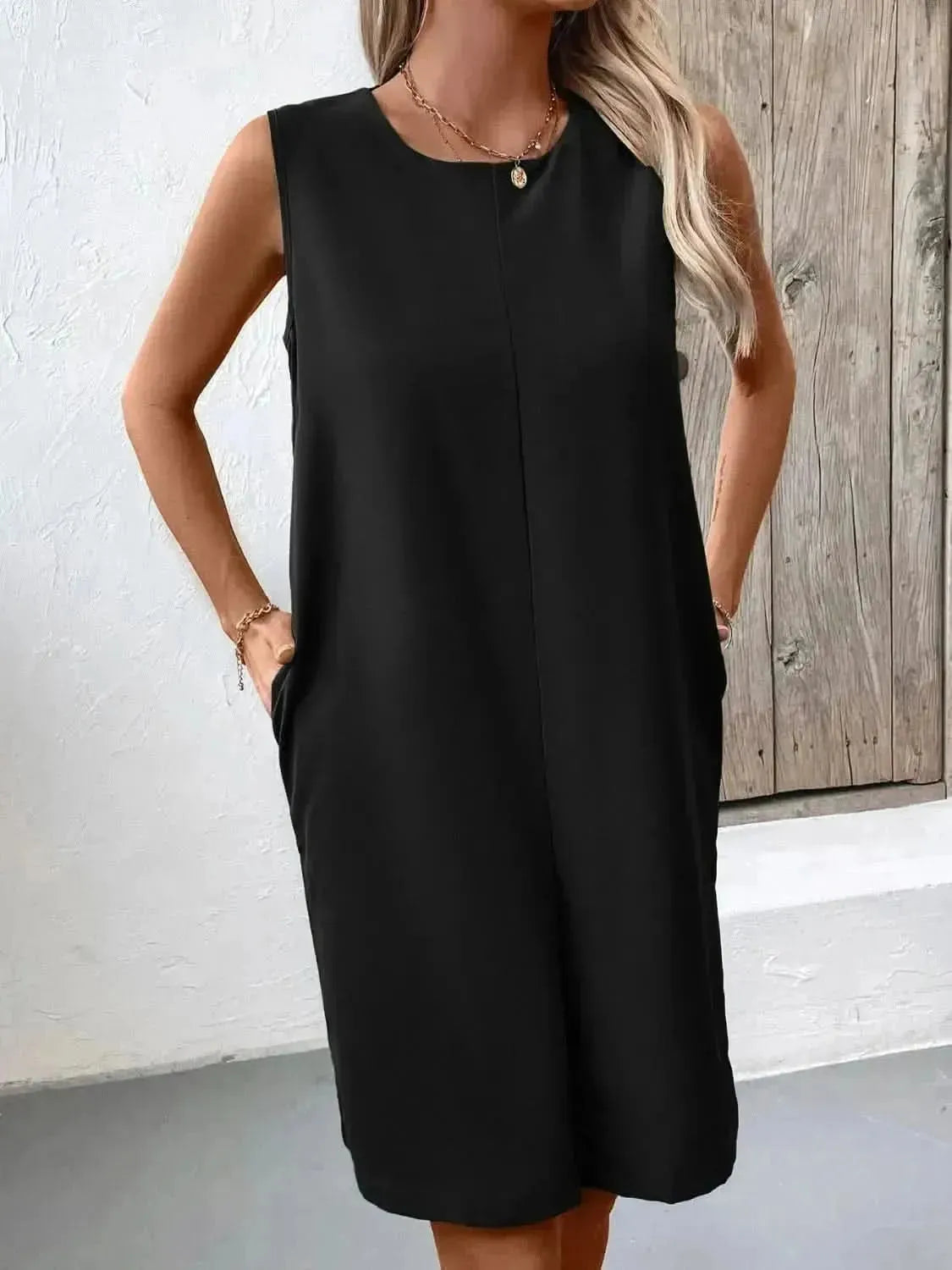 Ivy Lane Pocketed Round Neck Sleeveless Mini Dress - Bad Moms Club
