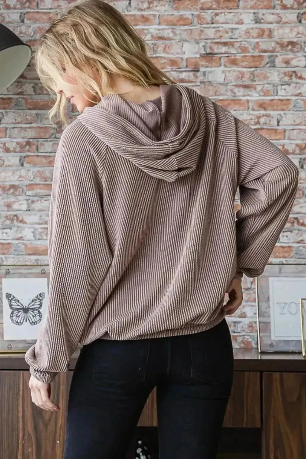 Heimish Full Size Ribbed Drawstring Kangaroo Pocket Hoodie - Bad Moms Club