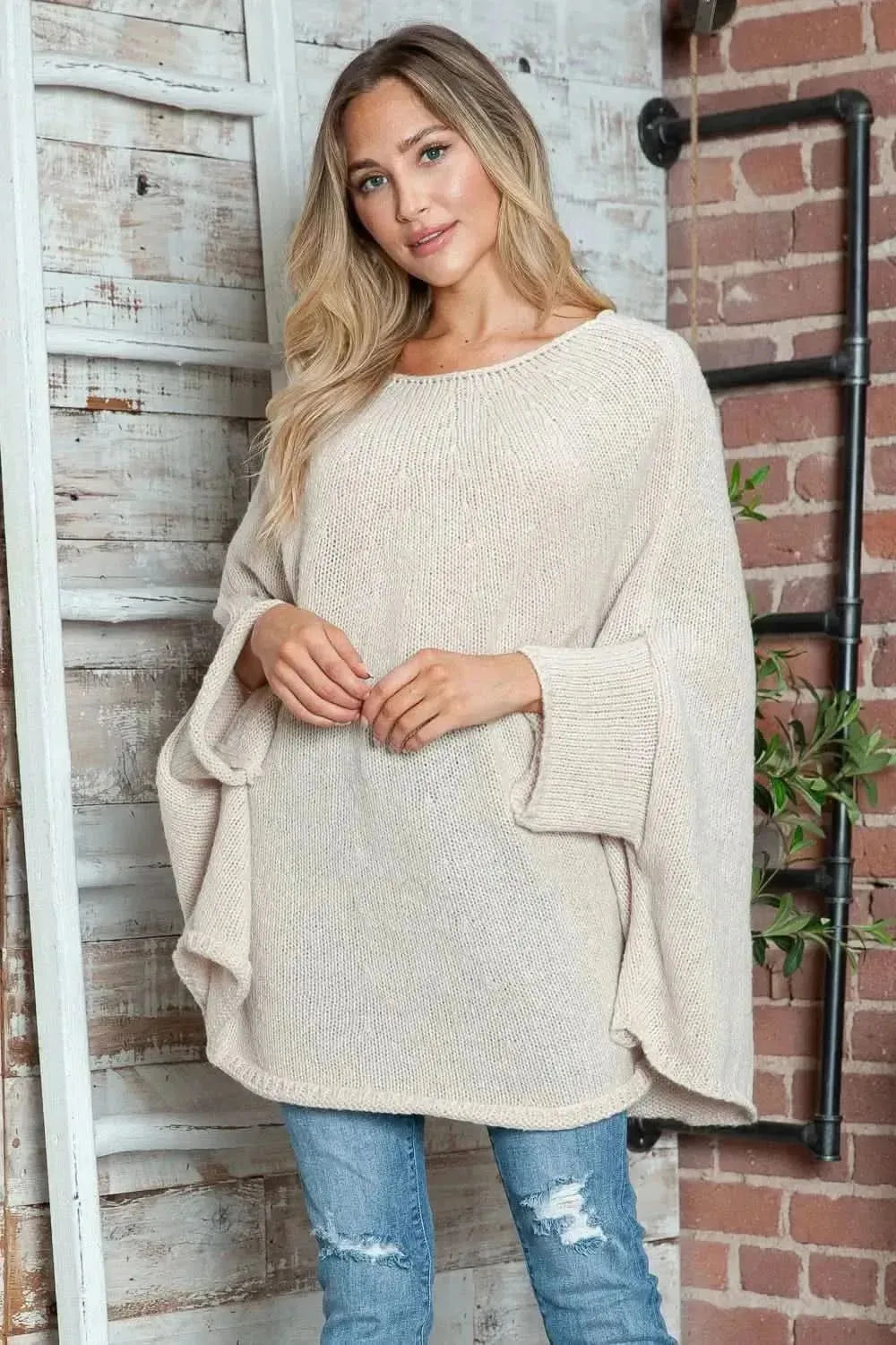 Round Neck Batwing Sleeve Sweater - Bad Moms Club