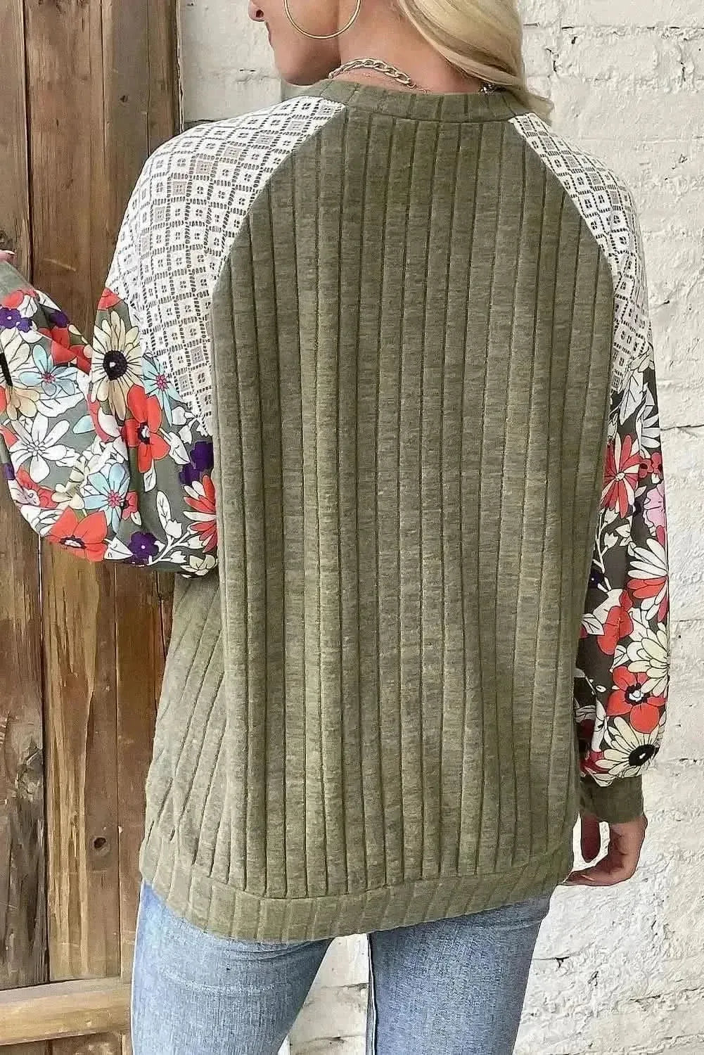 Printed Round Neck Long Sleeve Top - Bad Moms Club
