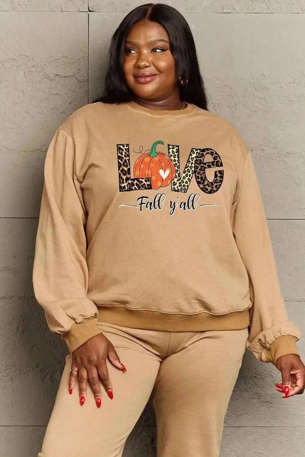 Simply Love Full Size LOVE FALL Y'ALL Graphic Sweatshirt - Bad Moms Club