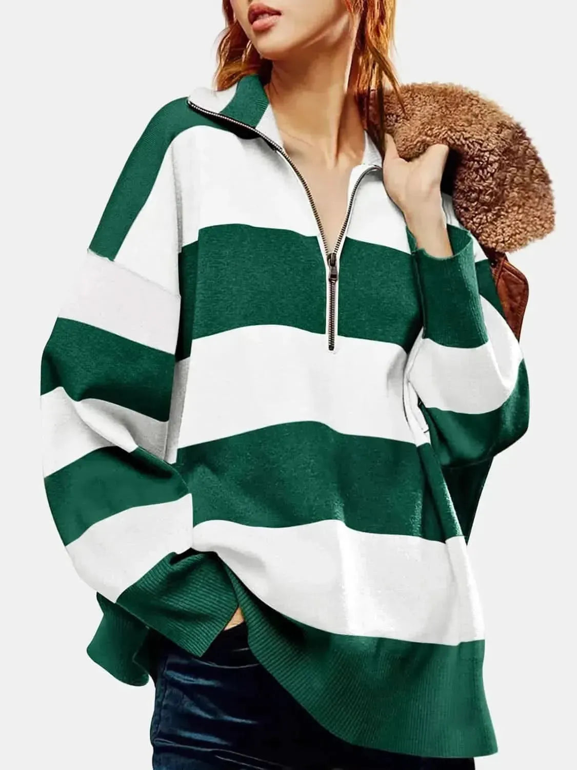 Color Block Half Zip Long Sleeve Sweater - Bad Moms Club