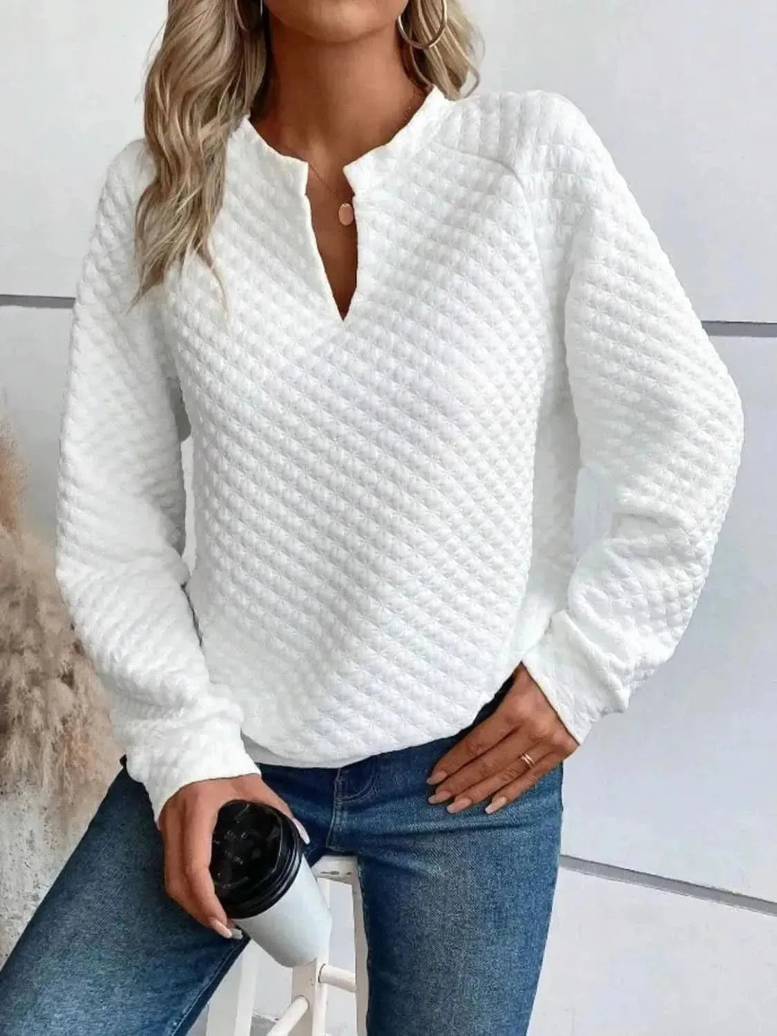 Notched Long Sleeve Sweatshirt - Bad Moms Club