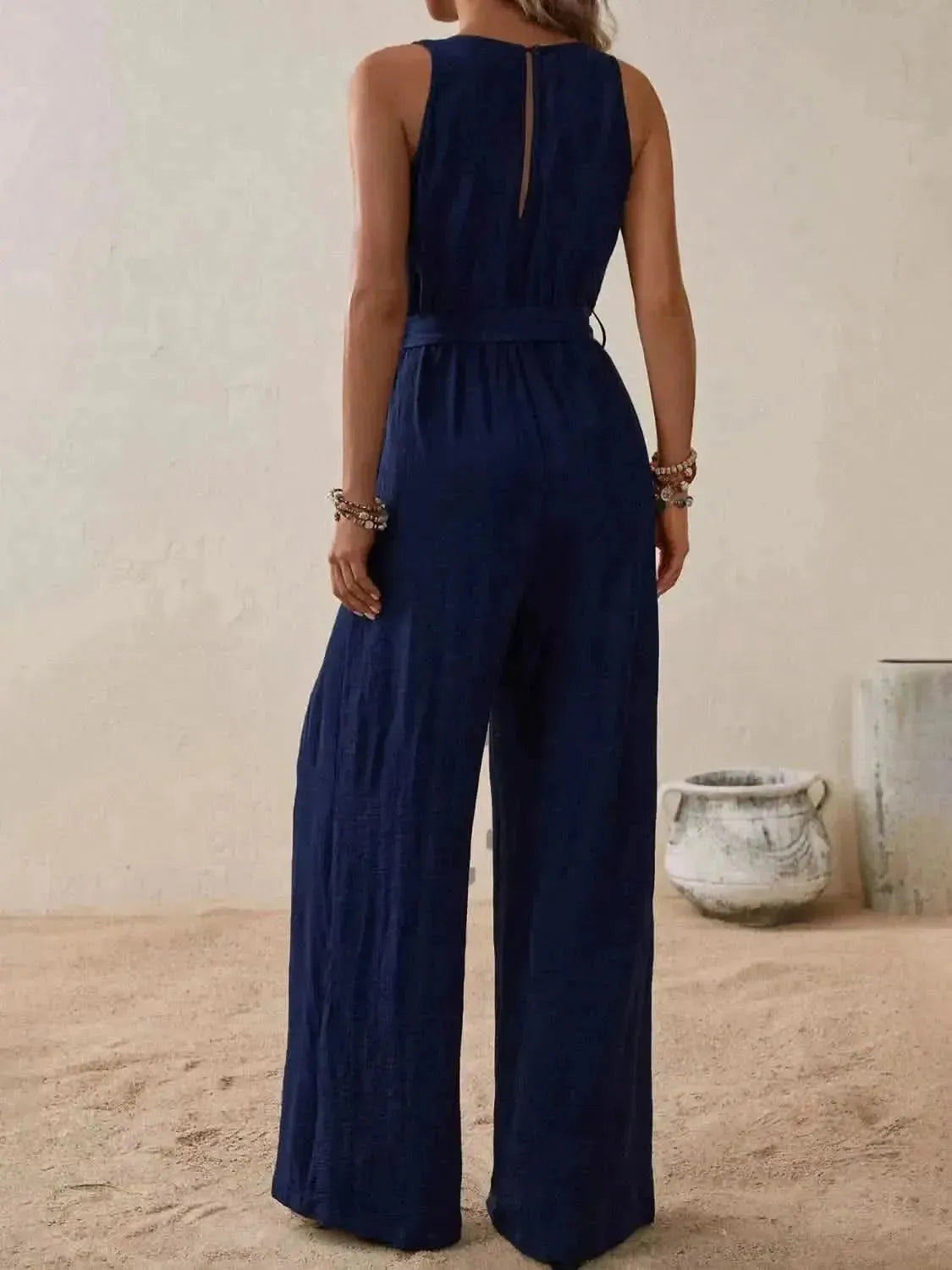 Honey Tied Surplice Sleeveless Wide Leg Jumpsuit - Bad Moms Club