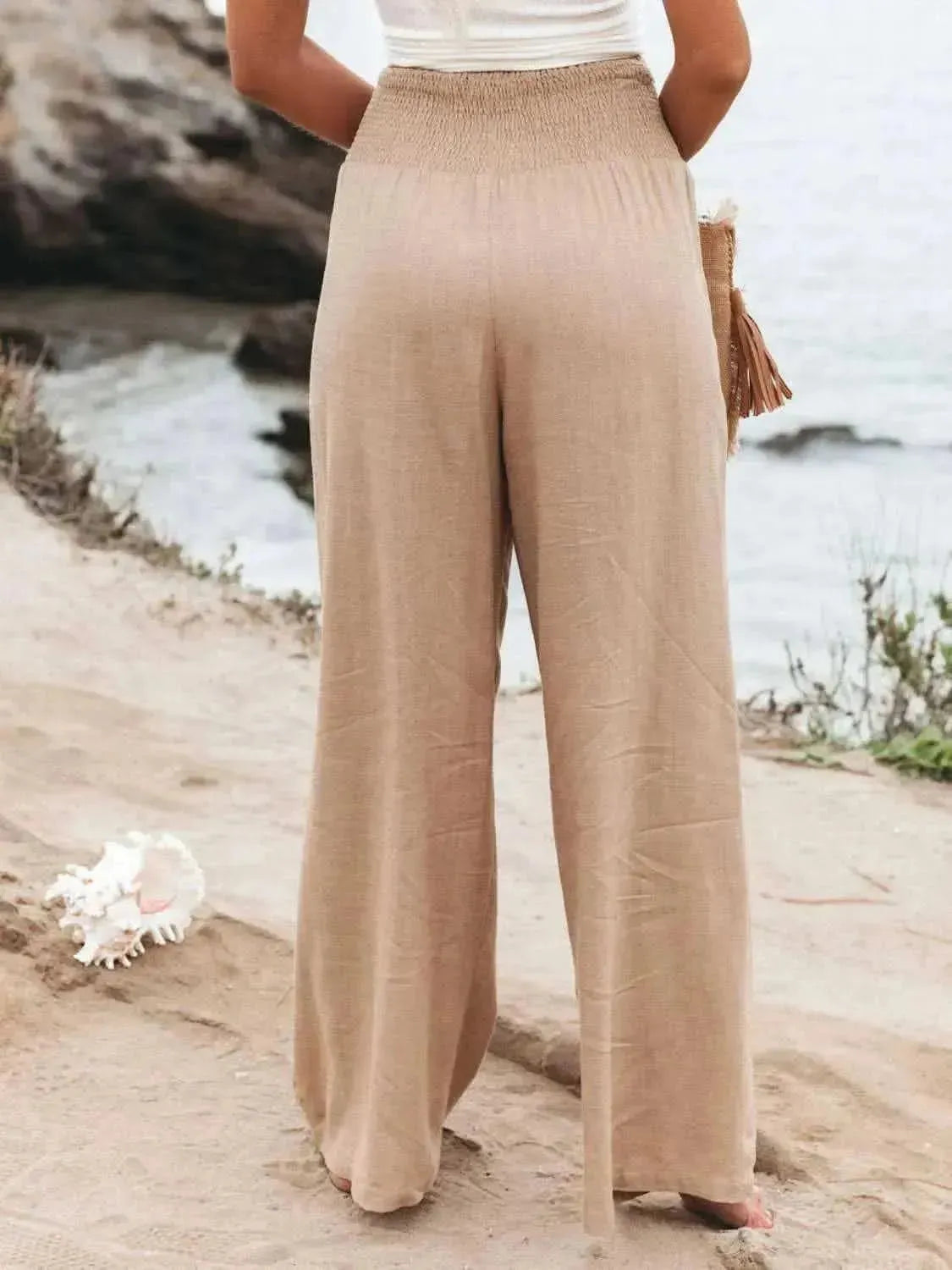 Full Size Smocked Waist Wide Leg Pants - Bad Moms Club