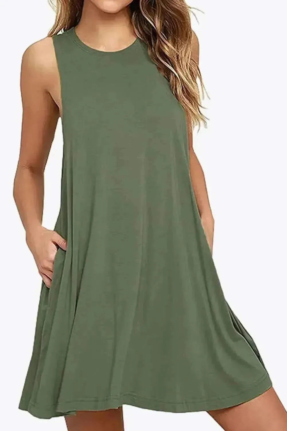 Full Size Round Neck Sleeveless Dress with Pockets - Bad Moms Club
