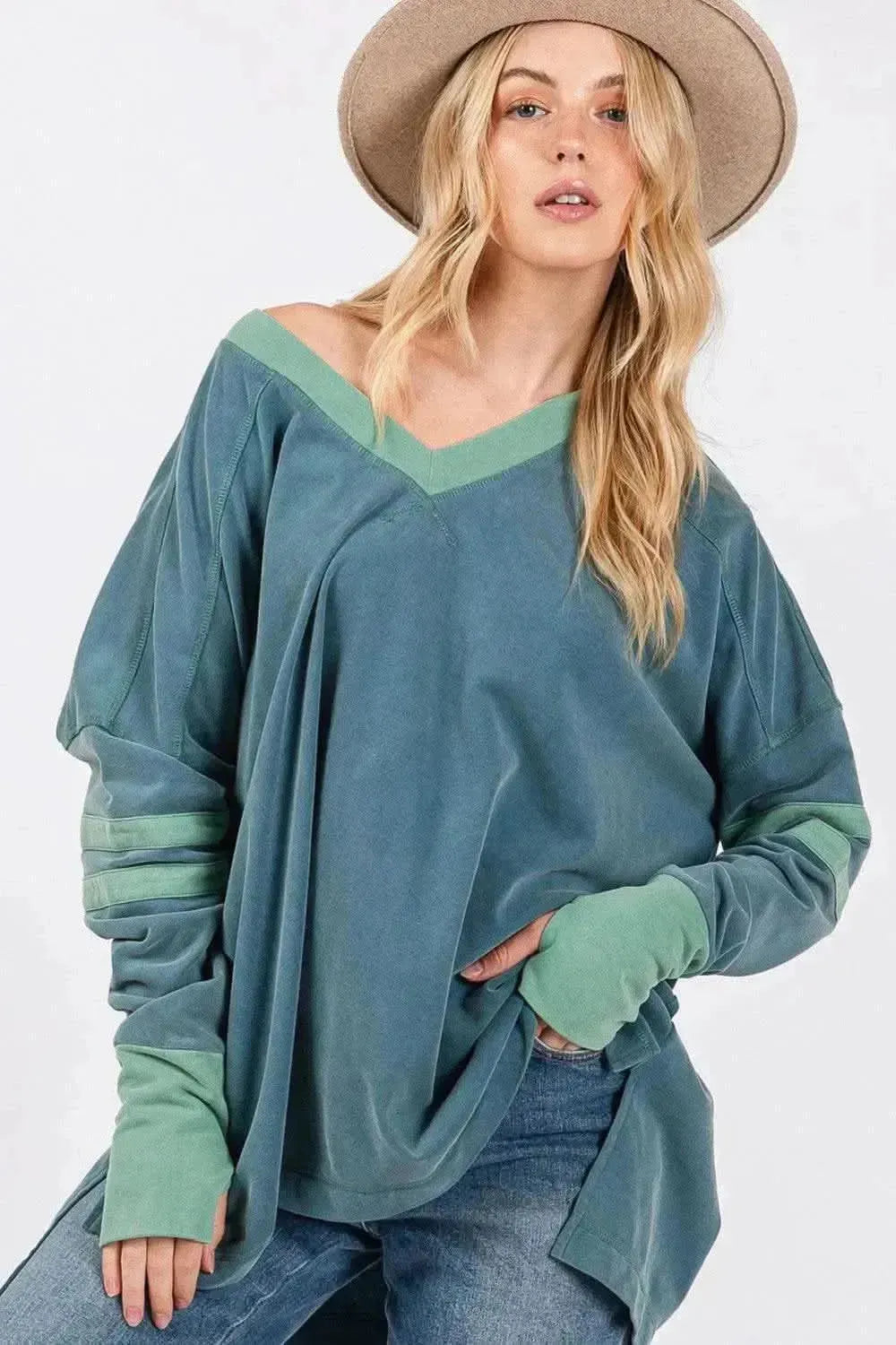 SAGE + FIG Mineral Wash Side Slit Contrast Top - Bad Moms Club