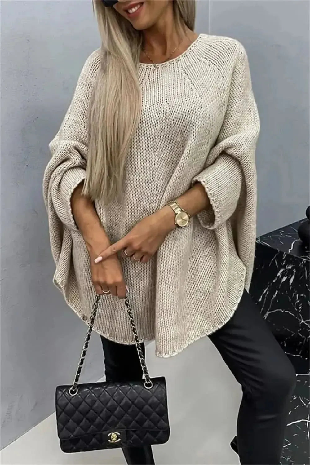 Round Neck Batwing Sleeve Sweater - Bad Moms Club