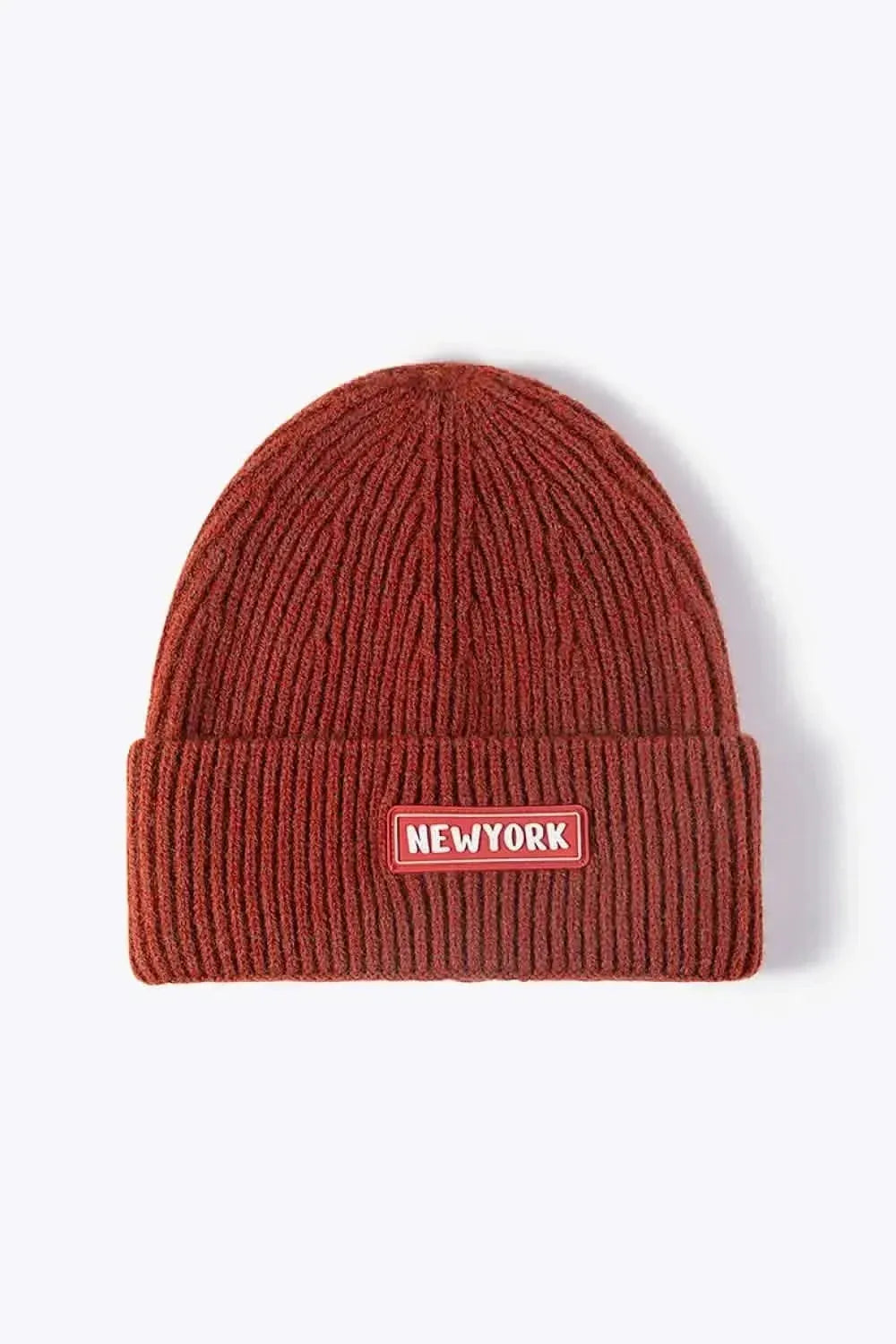 NEWYORK Patch Rib-Knit Cuffed Beanie - Bad Moms Club
