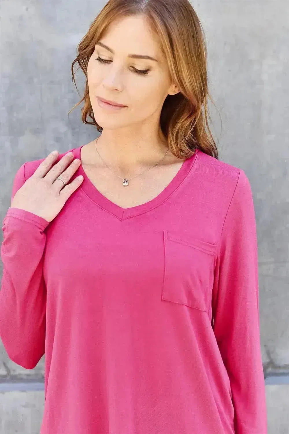 Basic Bae Full Size V-Neck Long Sleeve Top - Bad Moms Club