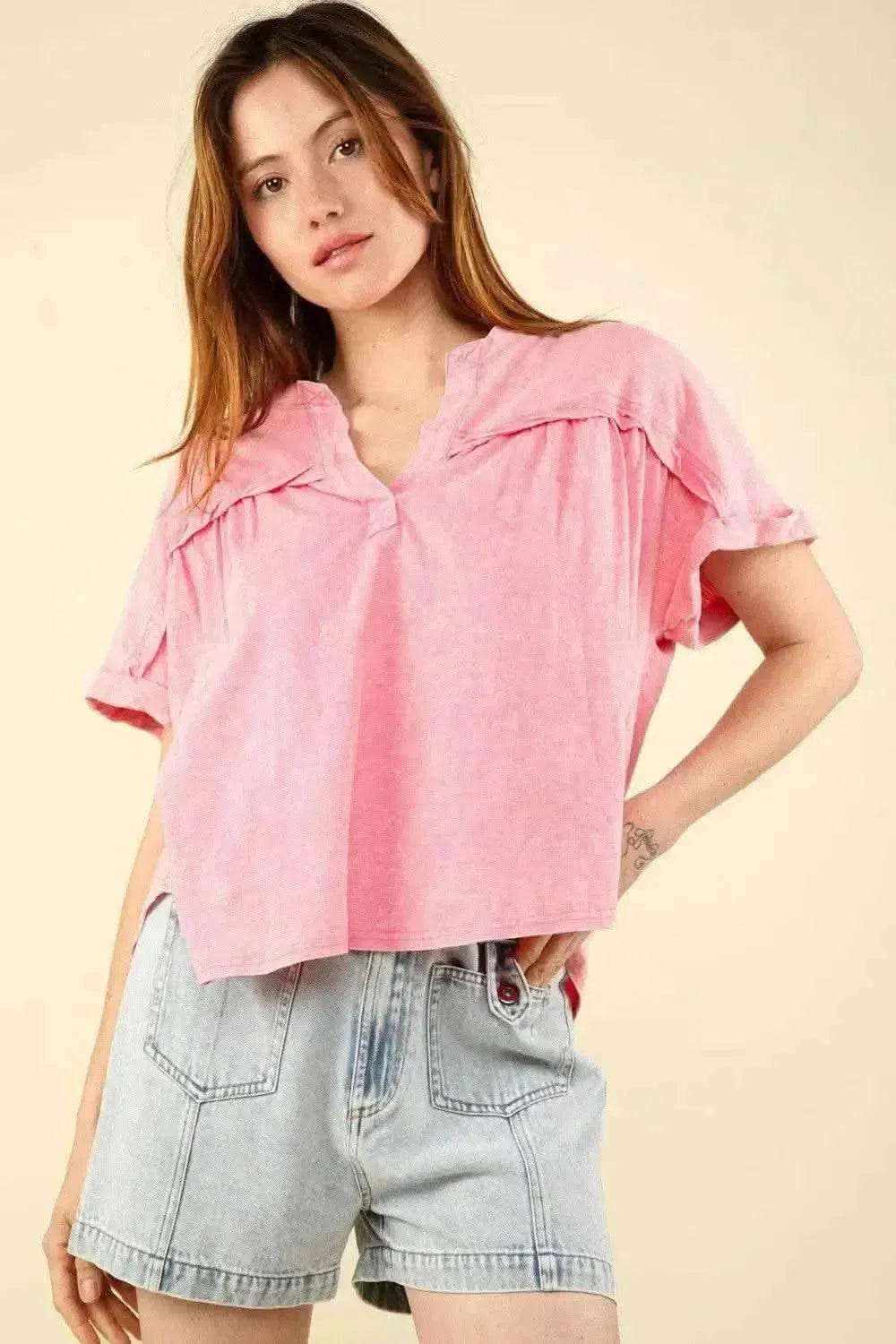 VERY J Nochted Short Sleeve Washed T-Shirt - Bad Moms Club