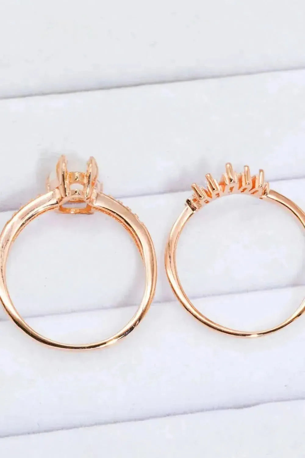 Natural Moonstone and Zircon 18K Rose Gold-Plated Two-Piece Ring Set - Bad Moms Club